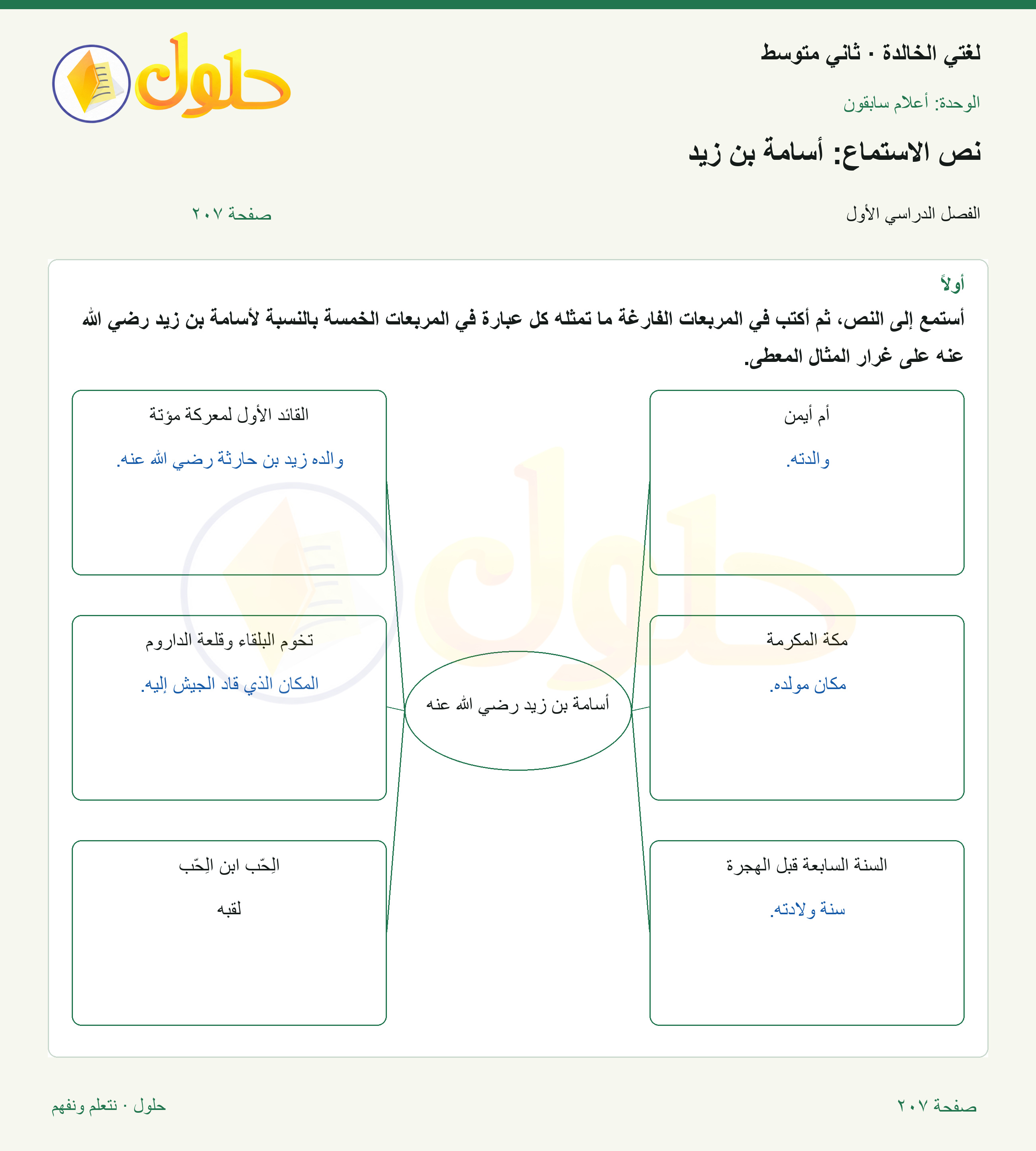 حل لغتي الخالدة للصف الثاني المتوسط صفحة 207