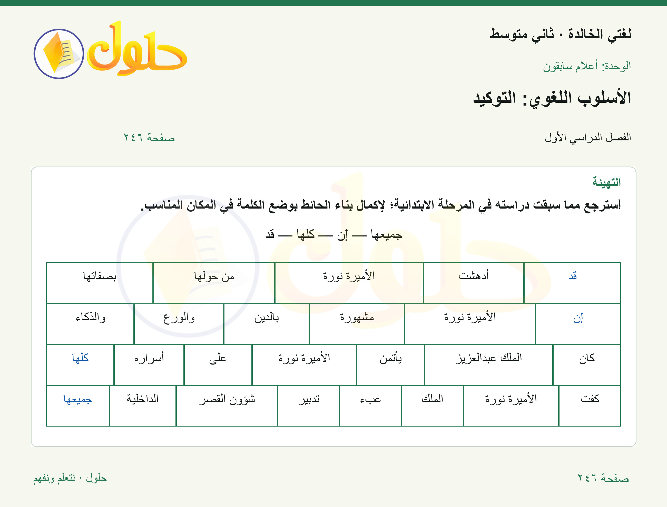 حل لغتي الخالدة للصف الثاني المتوسط صفحة 246