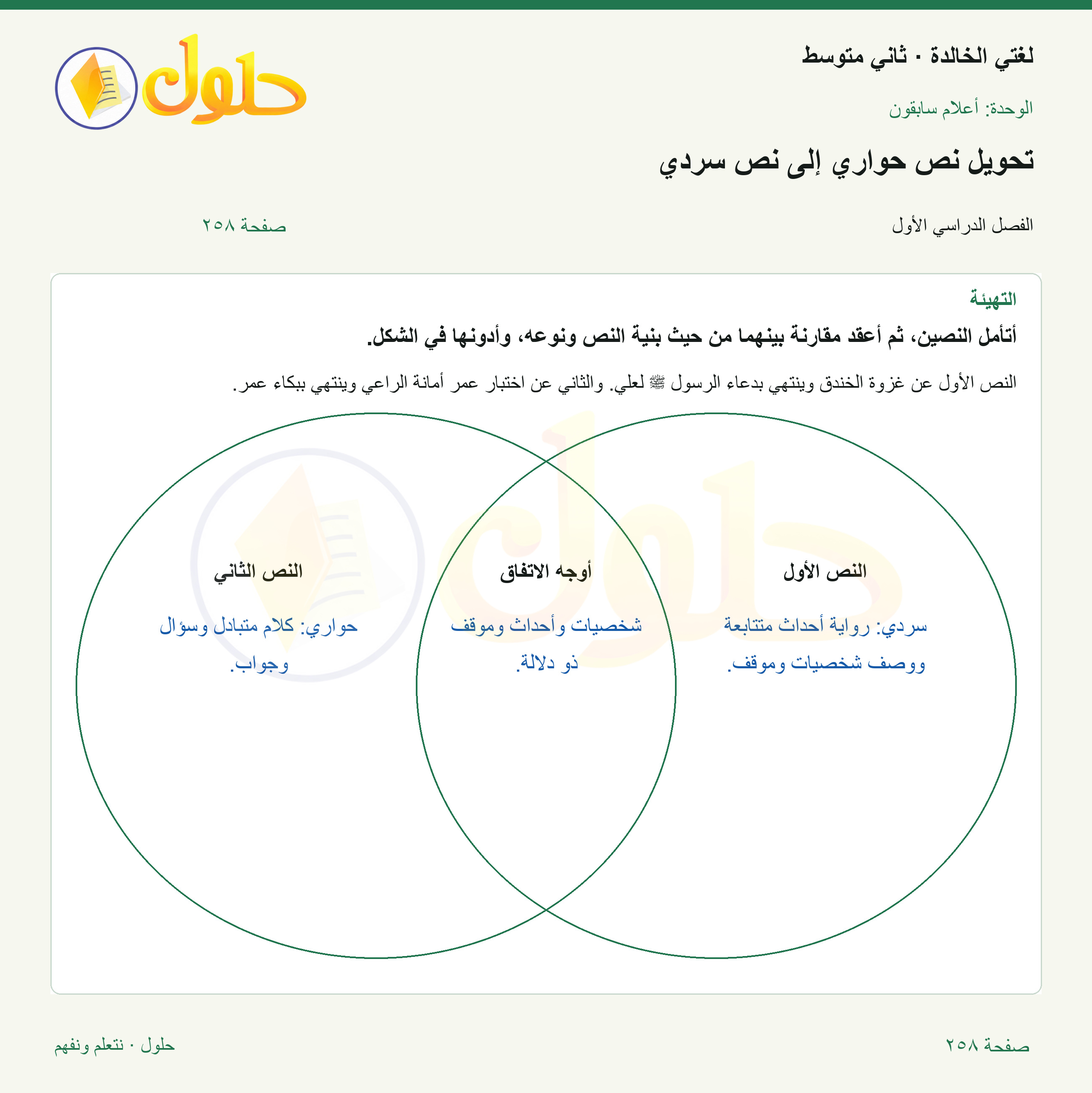 حل لغتي الخالدة للصف الثاني المتوسط صفحة 258