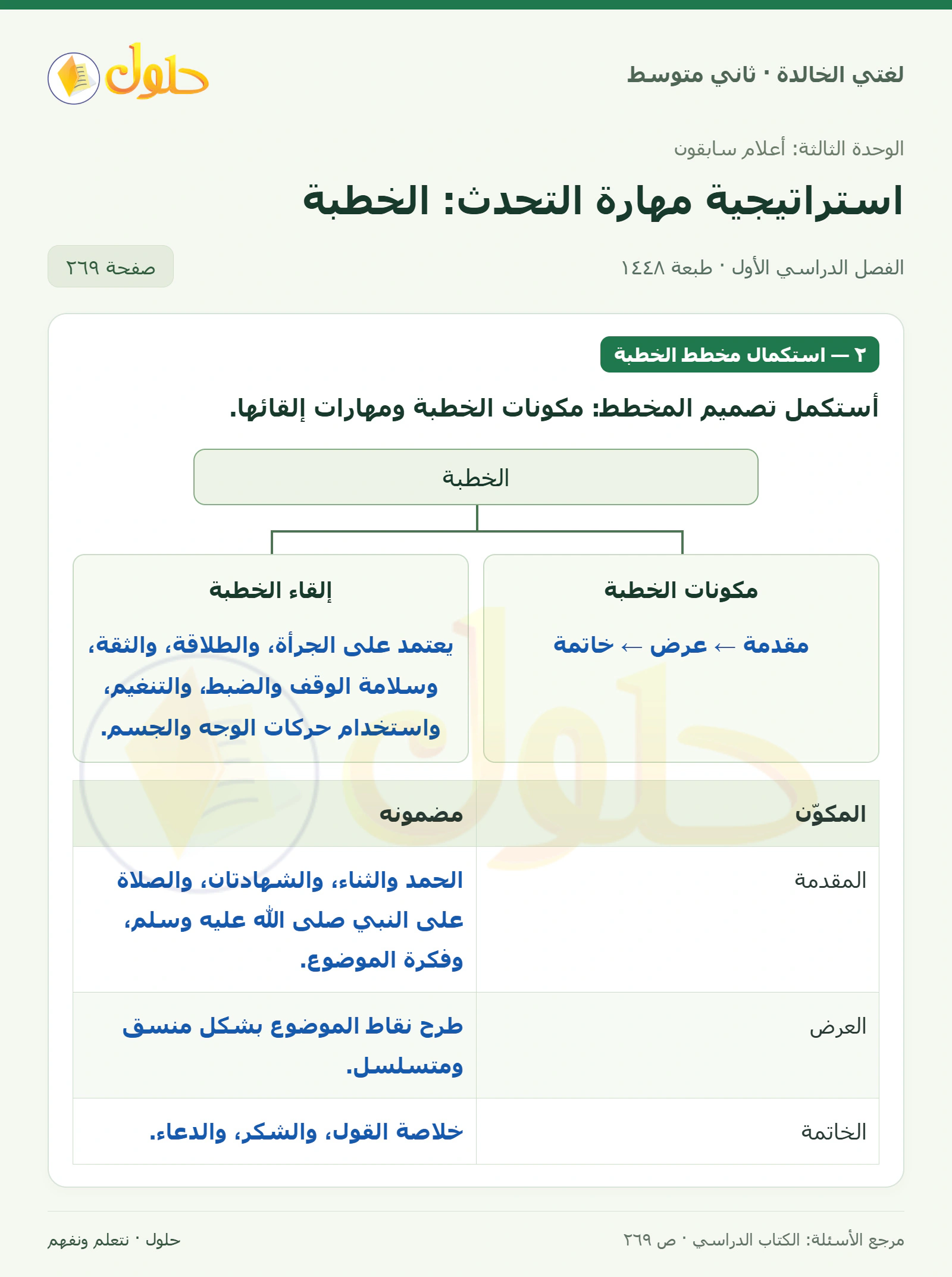 حل لغتي الخالدة للصف الثاني المتوسط صفحة 269