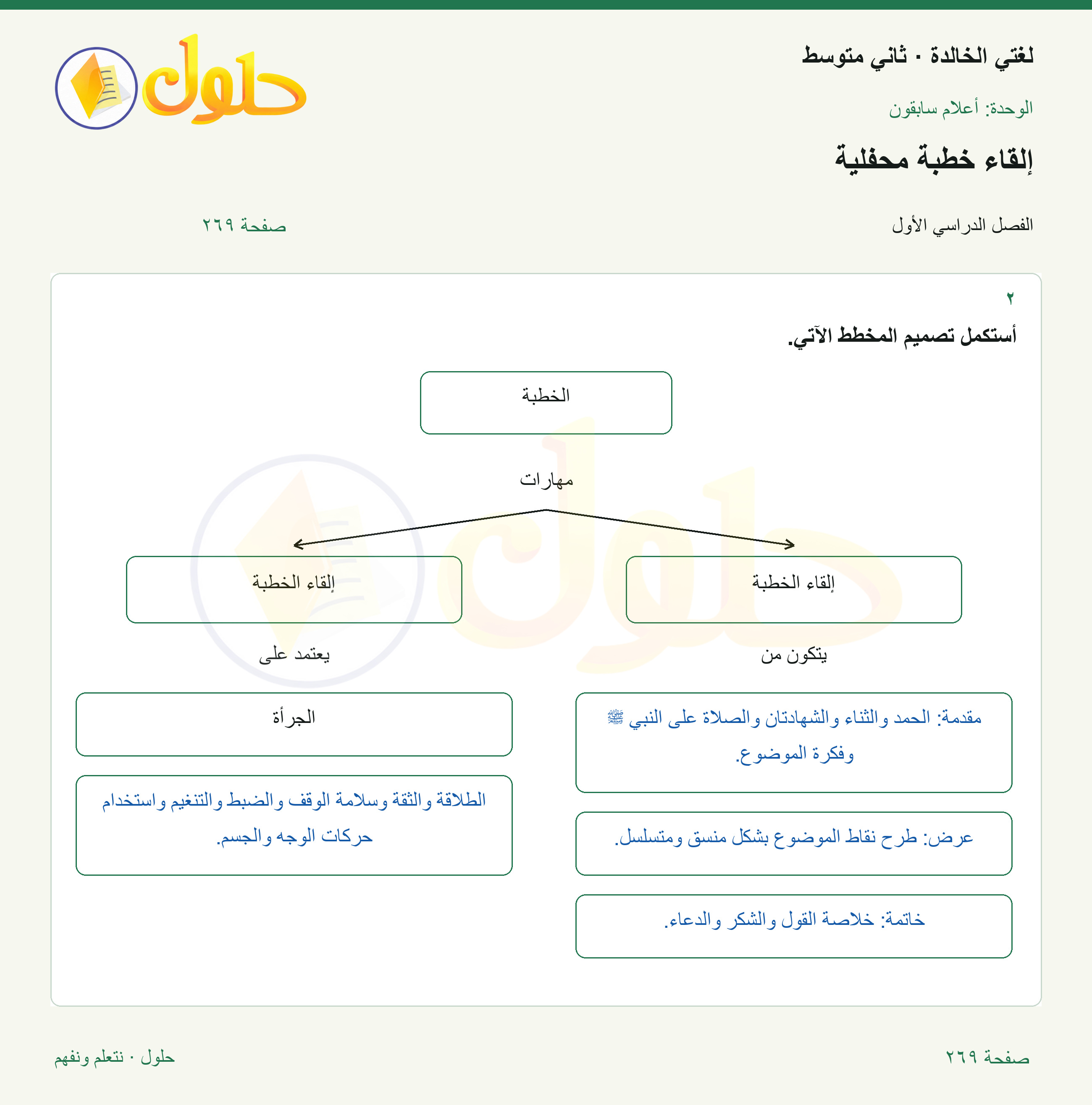 حل لغتي الخالدة للصف الثاني المتوسط صفحة 269