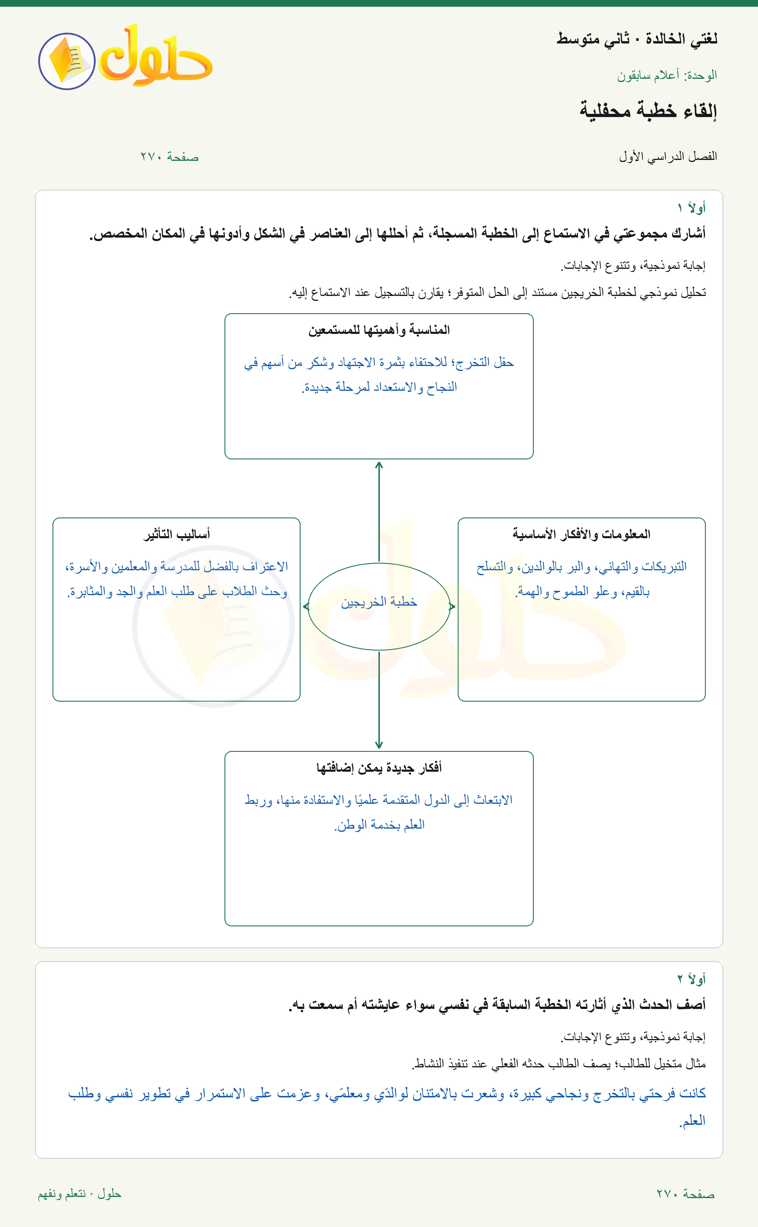 حل لغتي الخالدة للصف الثاني المتوسط صفحة 270