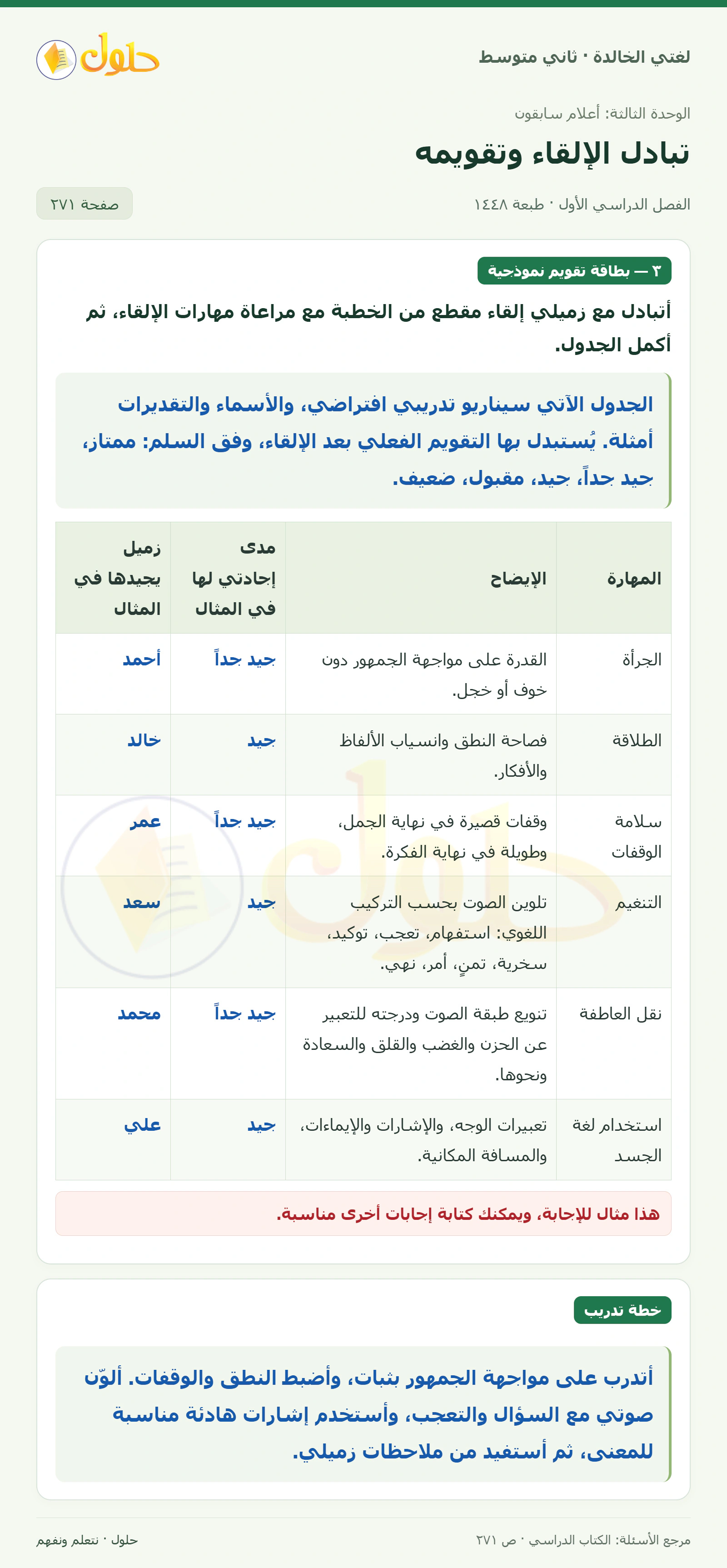 حل لغتي الخالدة للصف الثاني المتوسط صفحة 271