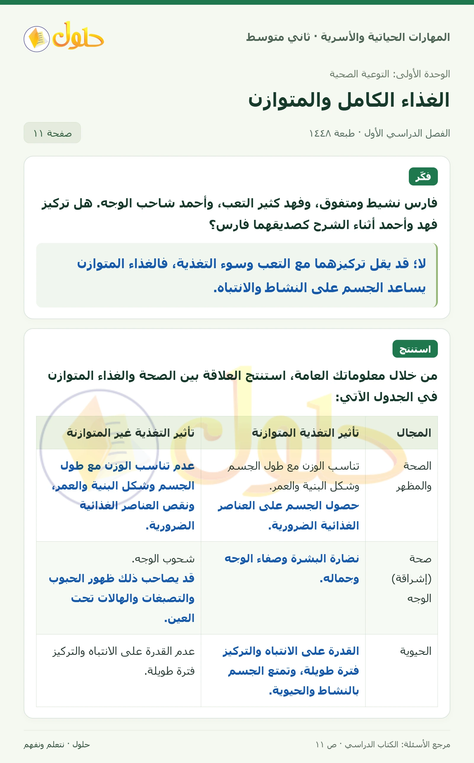 حل المهارات الحياتية والأسرية للصف الثاني المتوسط صفحة 11