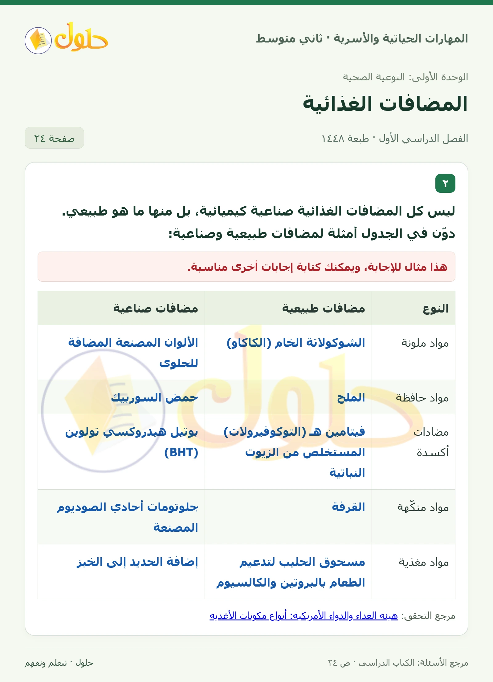 حل المهارات الحياتية والأسرية للصف الثاني المتوسط صفحة 24