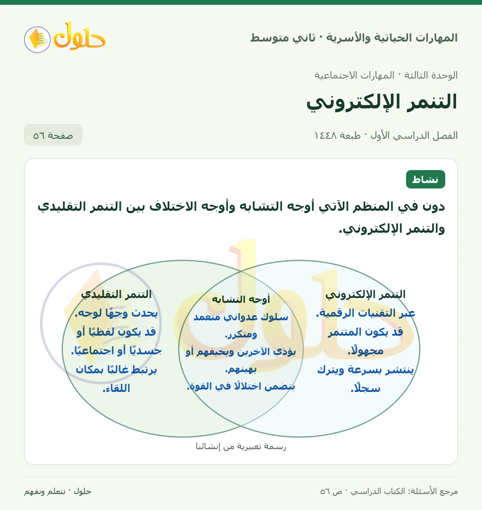 حل المهارات الحياتية والأسرية للصف الثاني المتوسط صفحة 56