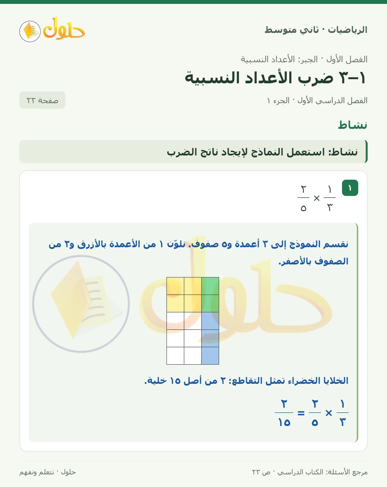 حل رياضيات ثاني متوسط الفصل الأول صفحة ٢٣ الجزء ١