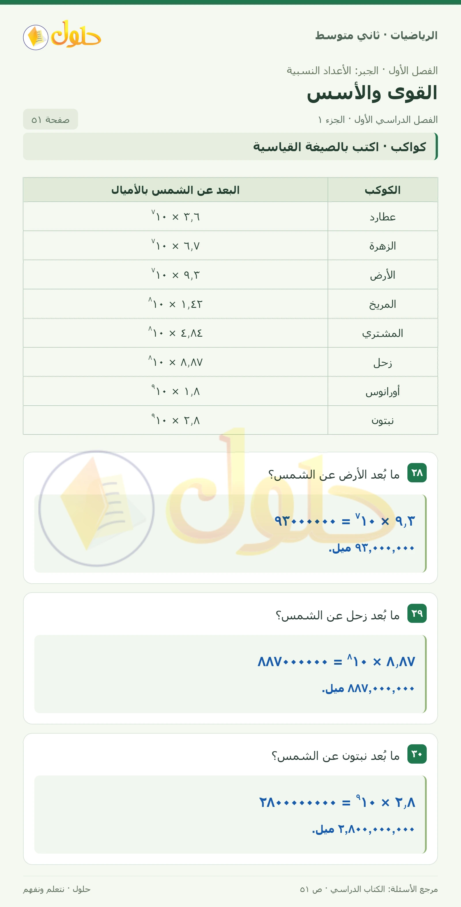 حل رياضيات ثاني متوسط الفصل الأول صفحة ٥١ الجزء ١
