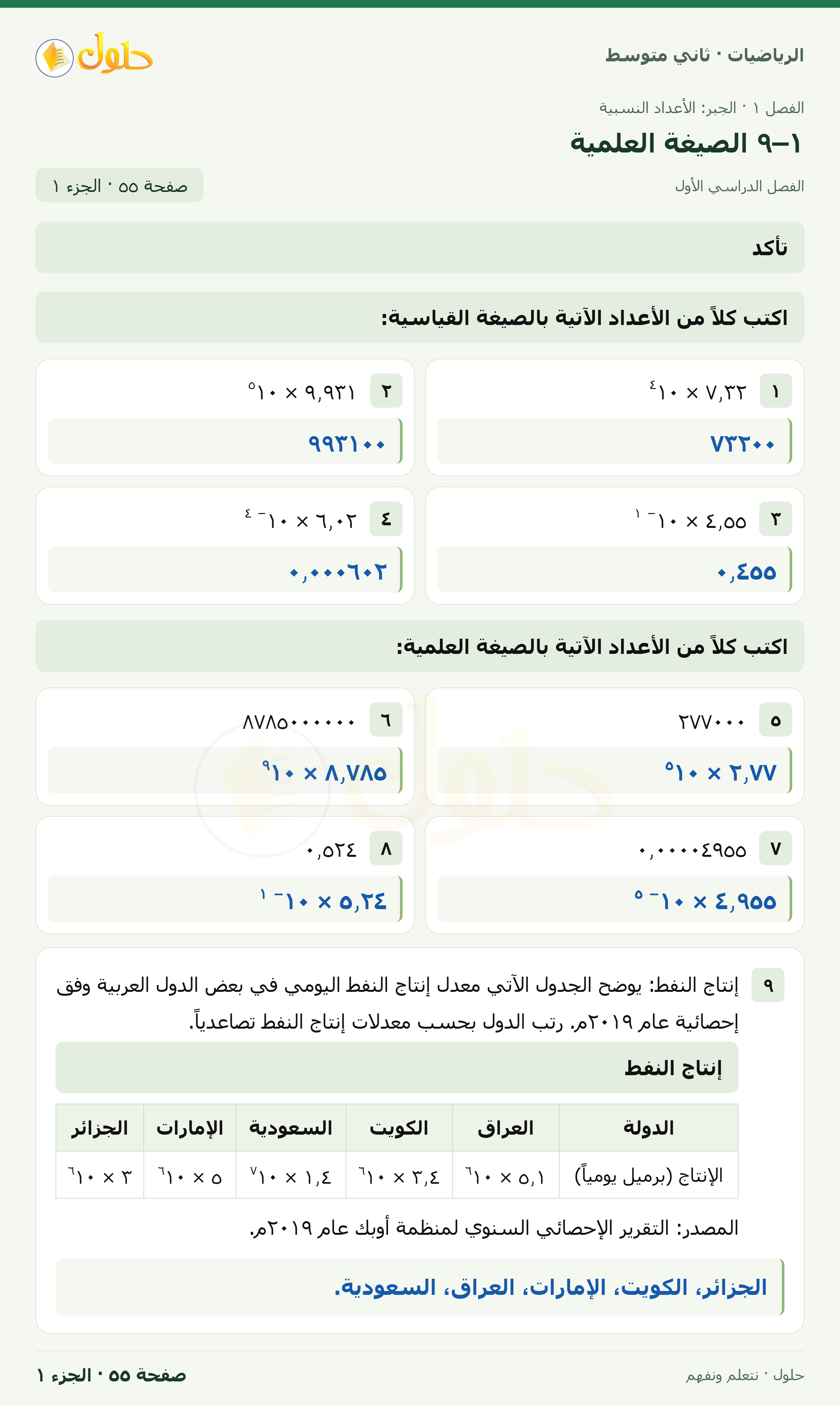 رياضيات ثاني متوسط الفصل الأول صفحة ٥٥ الجزء ١