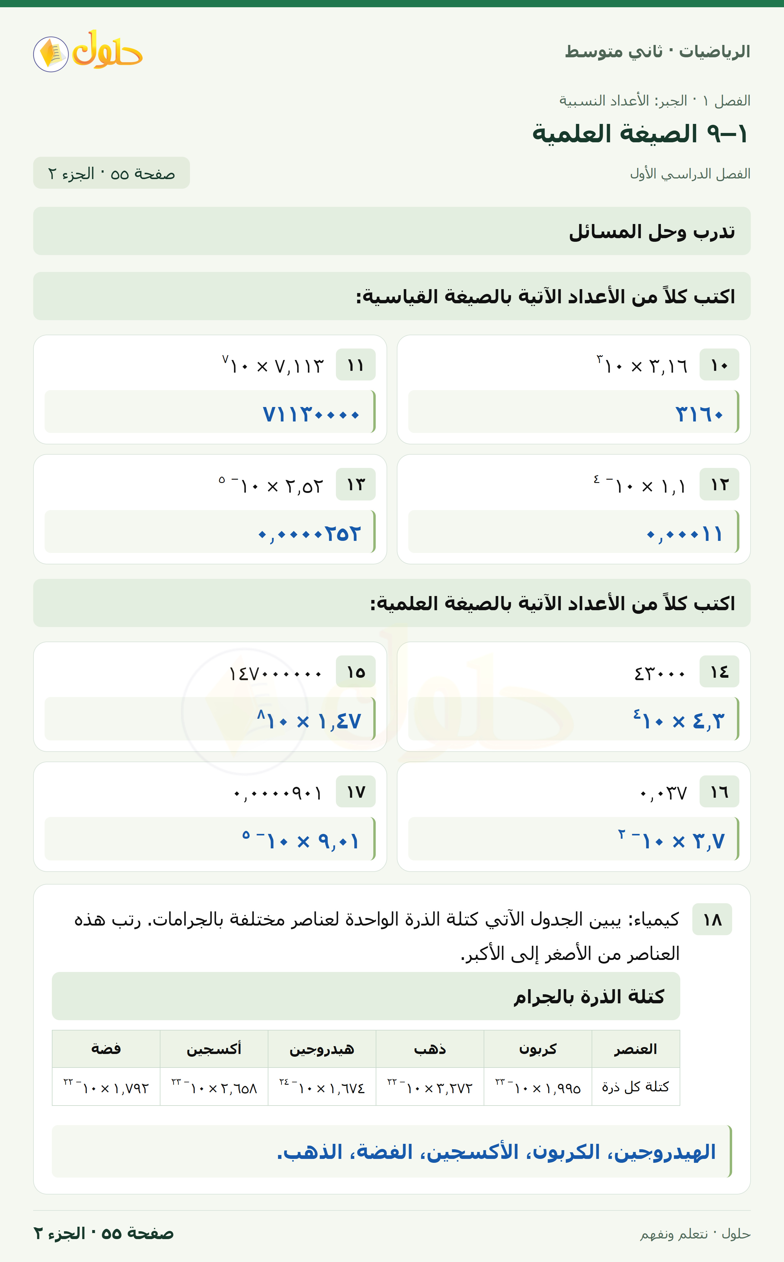 رياضيات ثاني متوسط الفصل الأول صفحة ٥٥ الجزء ٢