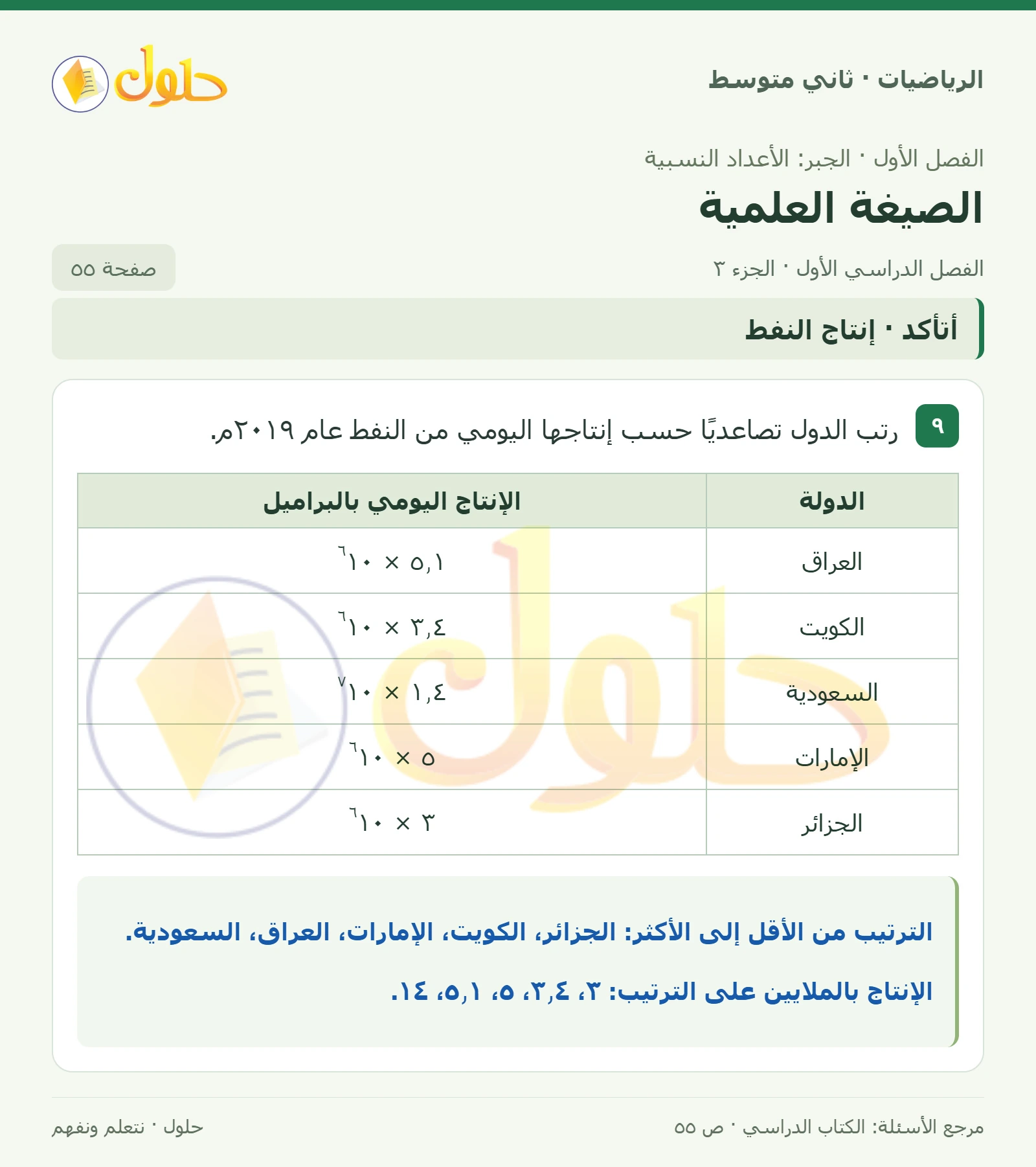 حل رياضيات ثاني متوسط الفصل الأول صفحة ٥٥ الجزء ٣