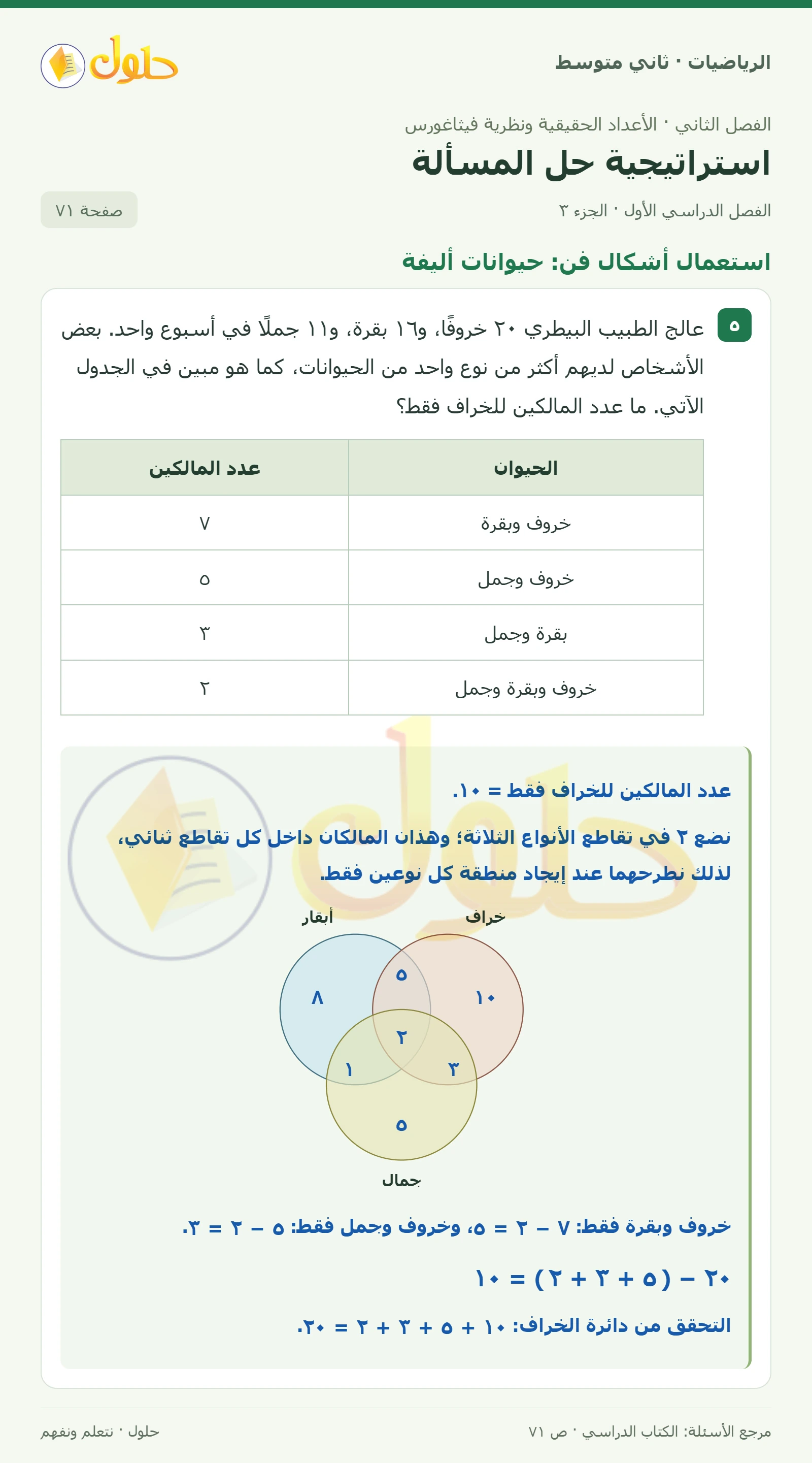 حل رياضيات ثاني متوسط الفصل الأول صفحة ٧١ الجزء ٣