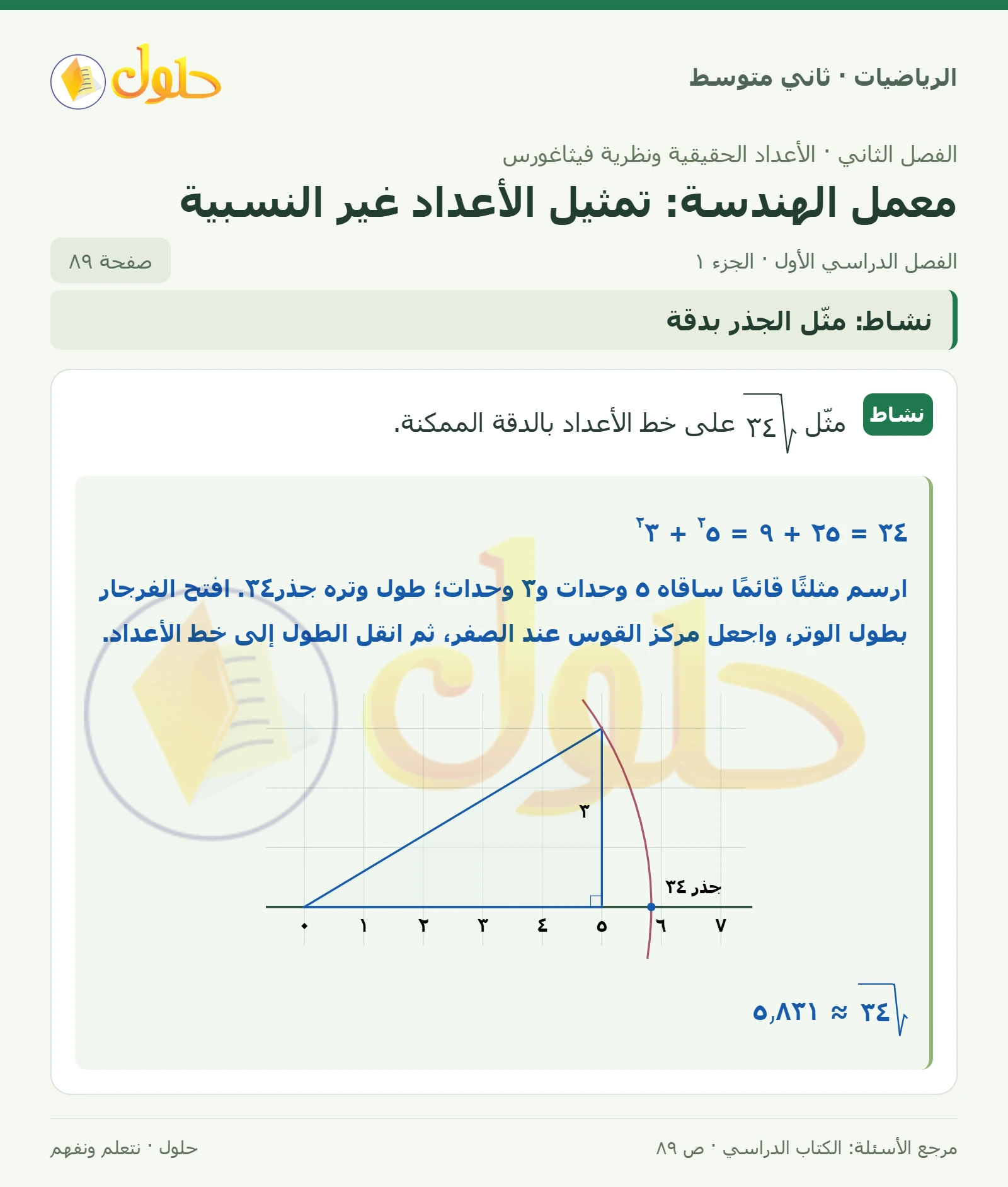 حل رياضيات ثاني متوسط الفصل الأول صفحة ٨٩ الجزء ١