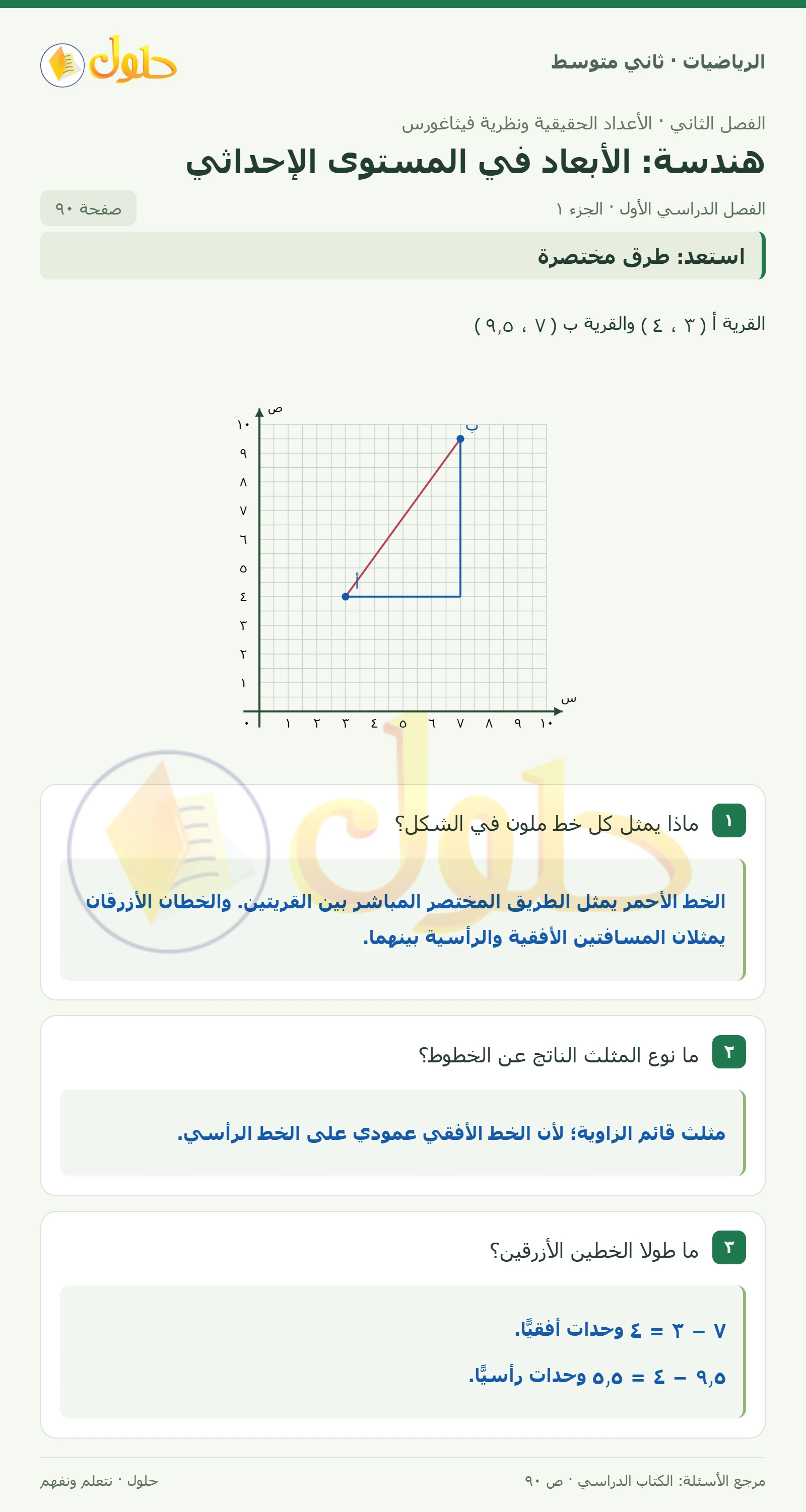 حل رياضيات ثاني متوسط الفصل الأول صفحة ٩٠ الجزء ١