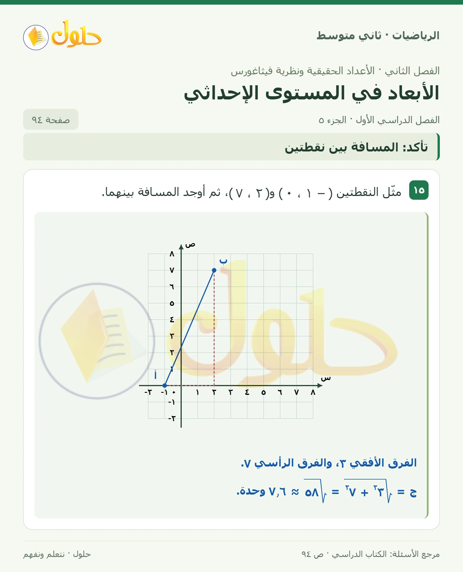 حل رياضيات ثاني متوسط الفصل الأول صفحة ٩٤ الجزء ٥