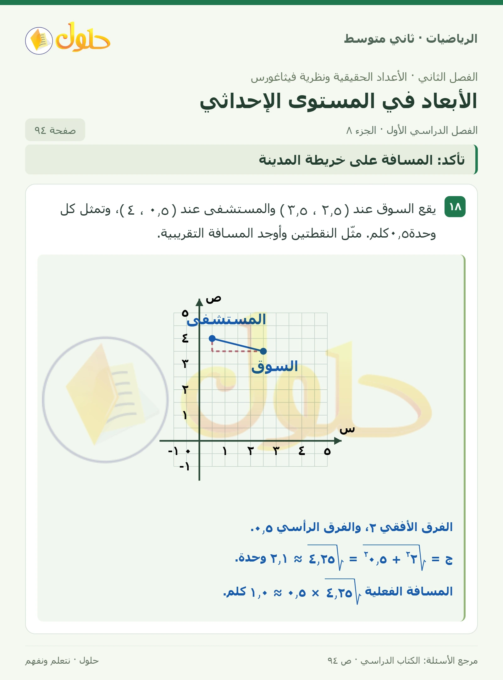 حل رياضيات ثاني متوسط الفصل الأول صفحة ٩٤ الجزء ٨