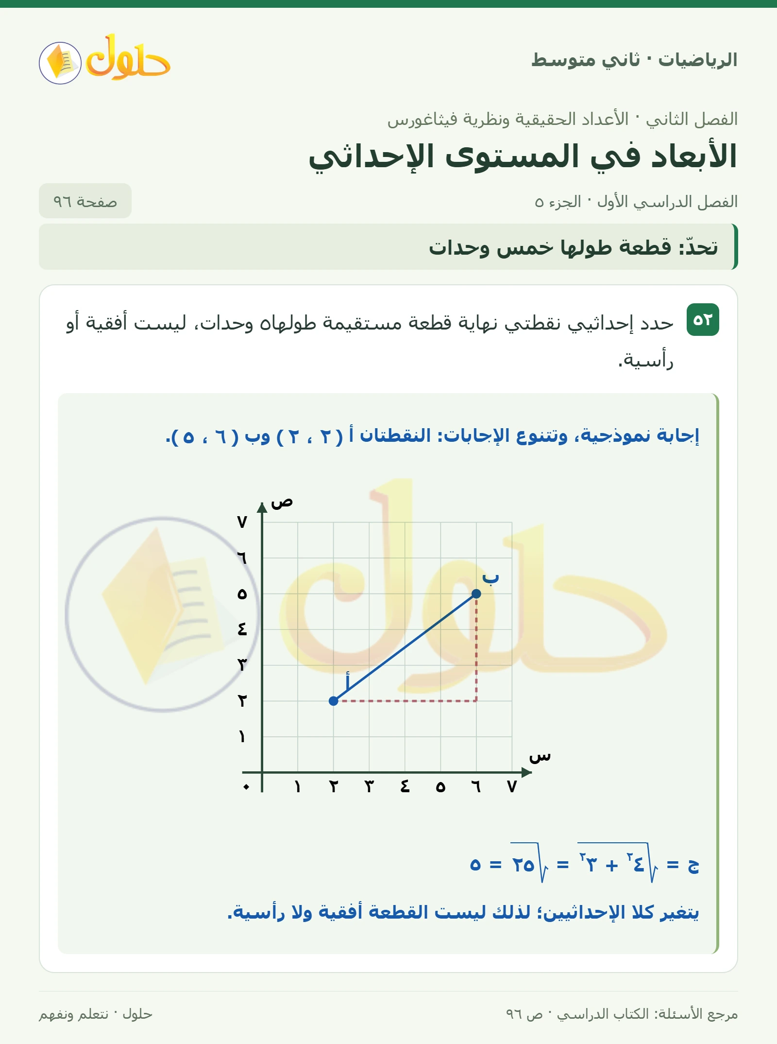 حل رياضيات ثاني متوسط الفصل الأول صفحة ٩٦ الجزء ٥