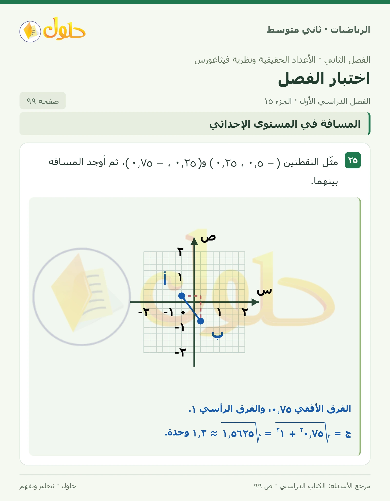 حل رياضيات ثاني متوسط الفصل الأول صفحة ٩٩ الجزء ١٥