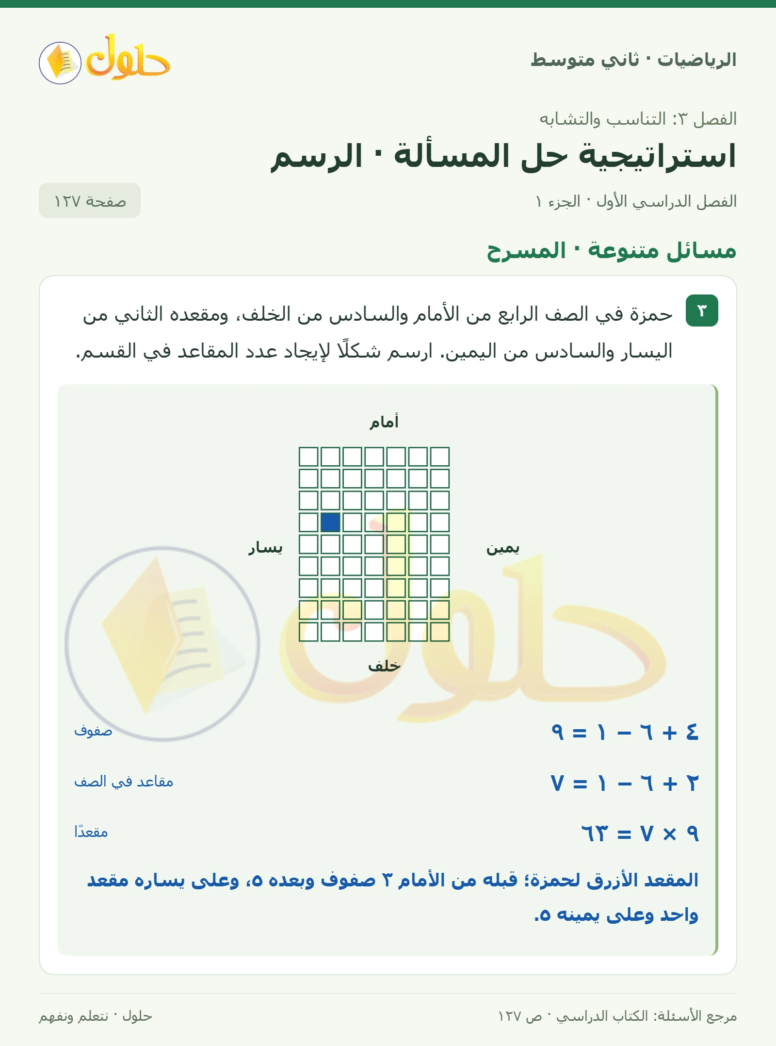 حل رياضيات ثاني متوسط الفصل الأول صفحة ١٢٧ الجزء ١