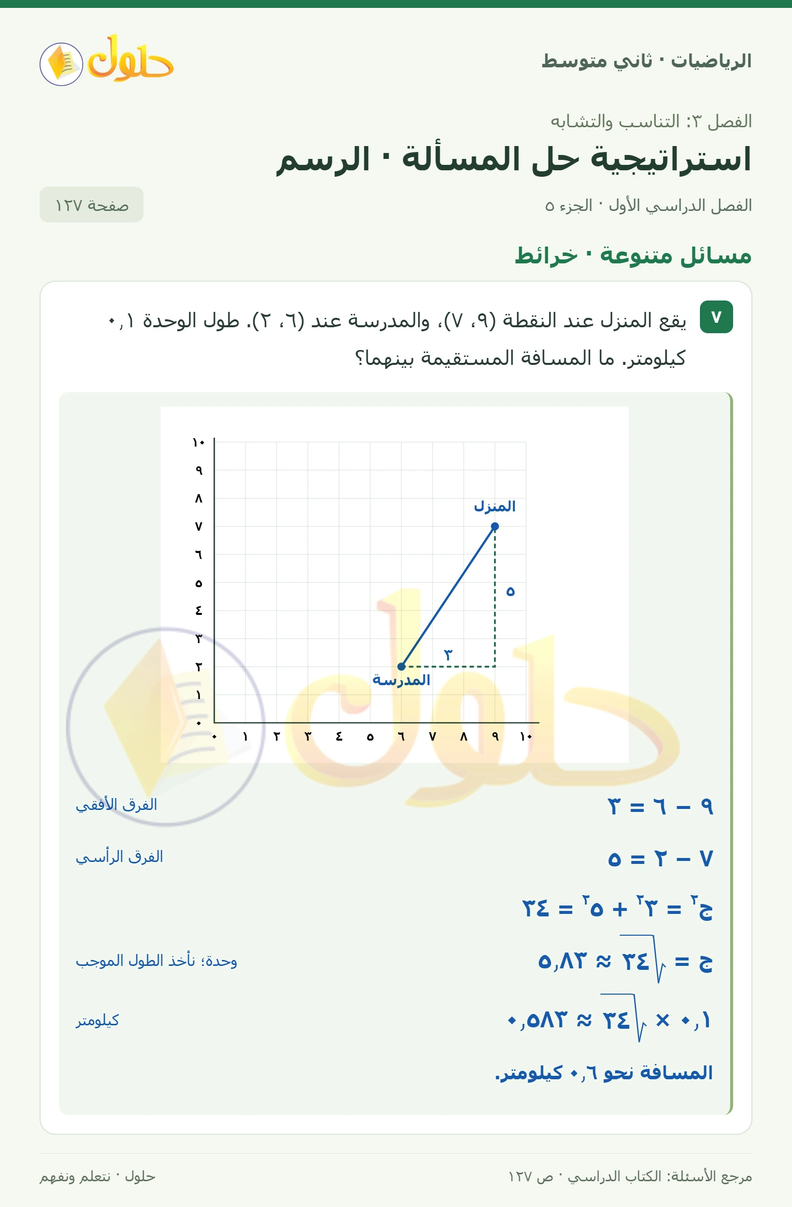 حل رياضيات ثاني متوسط الفصل الأول صفحة ١٢٧ الجزء ٥