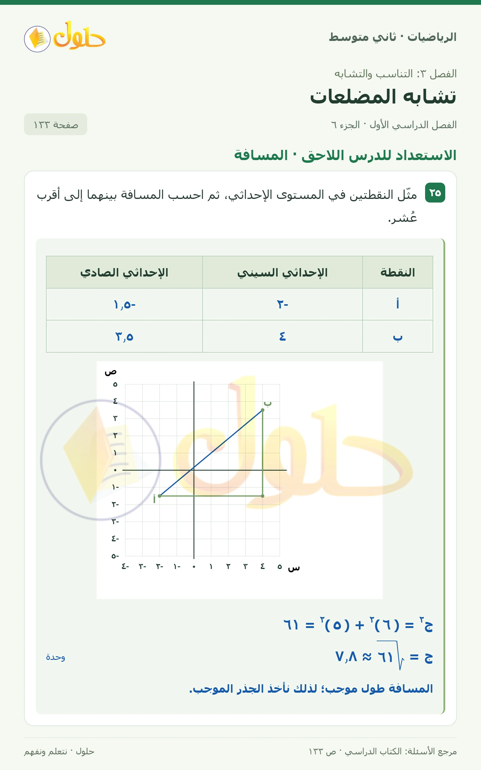 حل رياضيات ثاني متوسط الفصل الأول صفحة ١٣٣ الجزء ٦