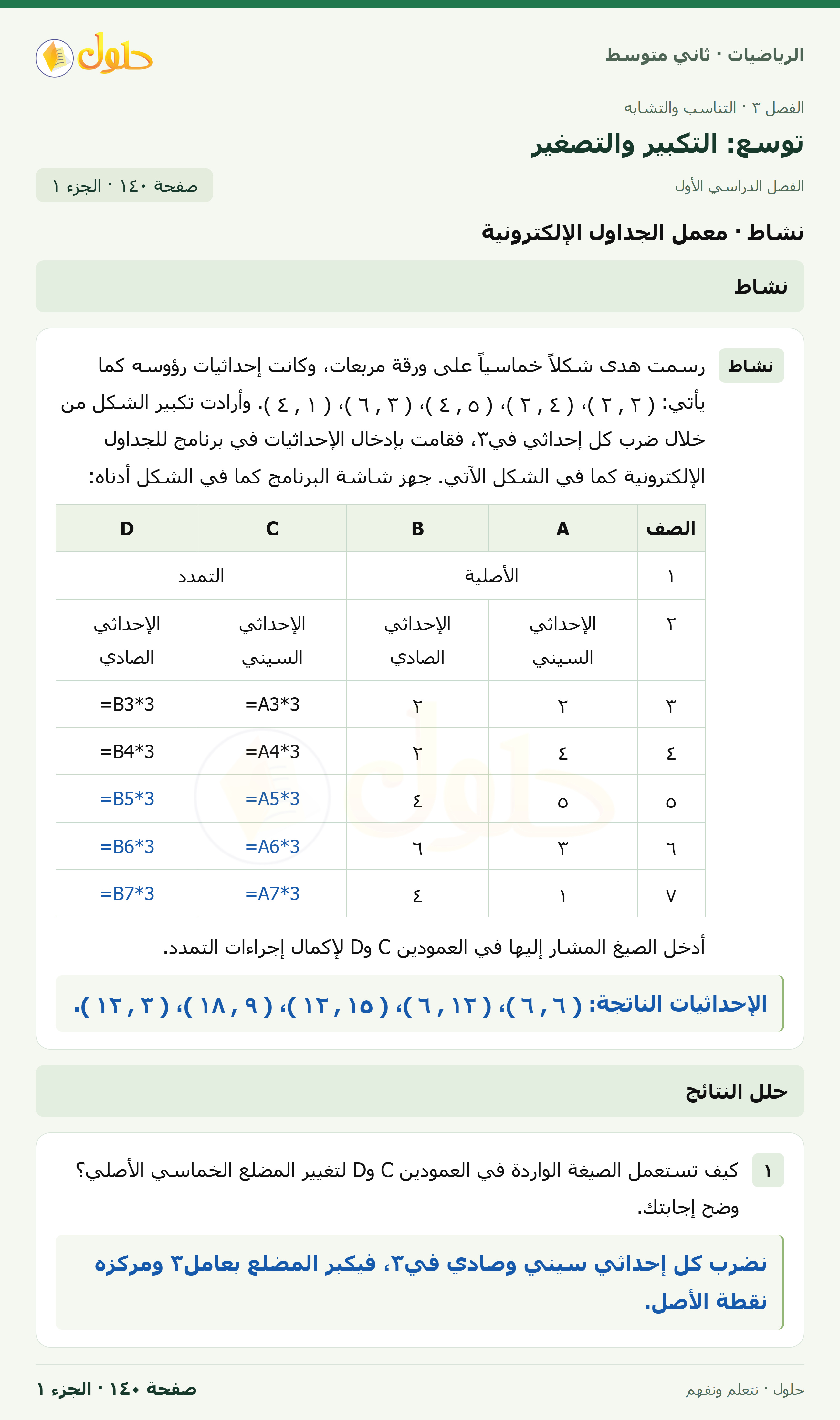 رياضيات ثاني متوسط الفصل الأول صفحة ١٤٠ الجزء ١
