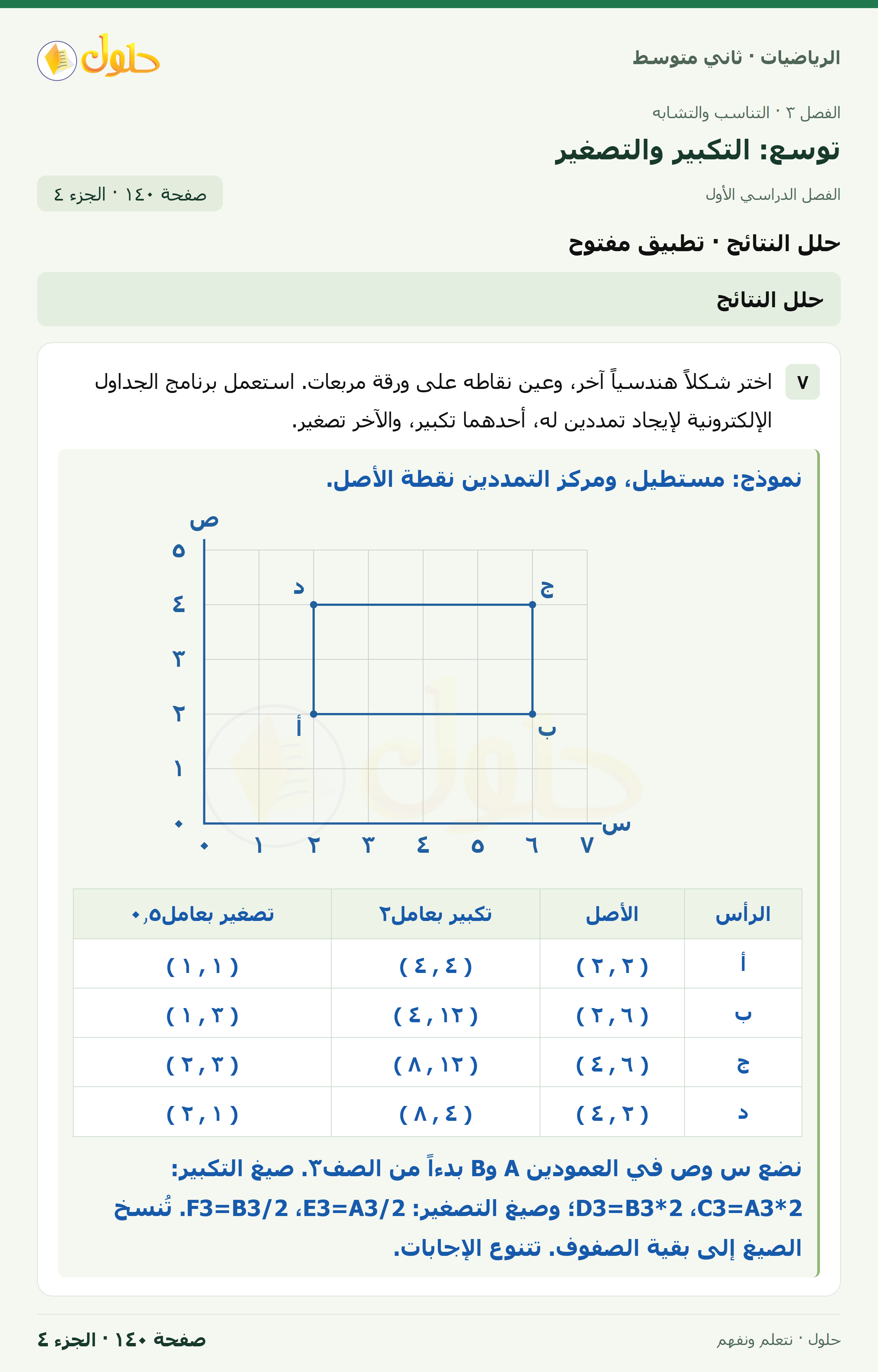 رياضيات ثاني متوسط الفصل الأول صفحة ١٤٠ الجزء ٤