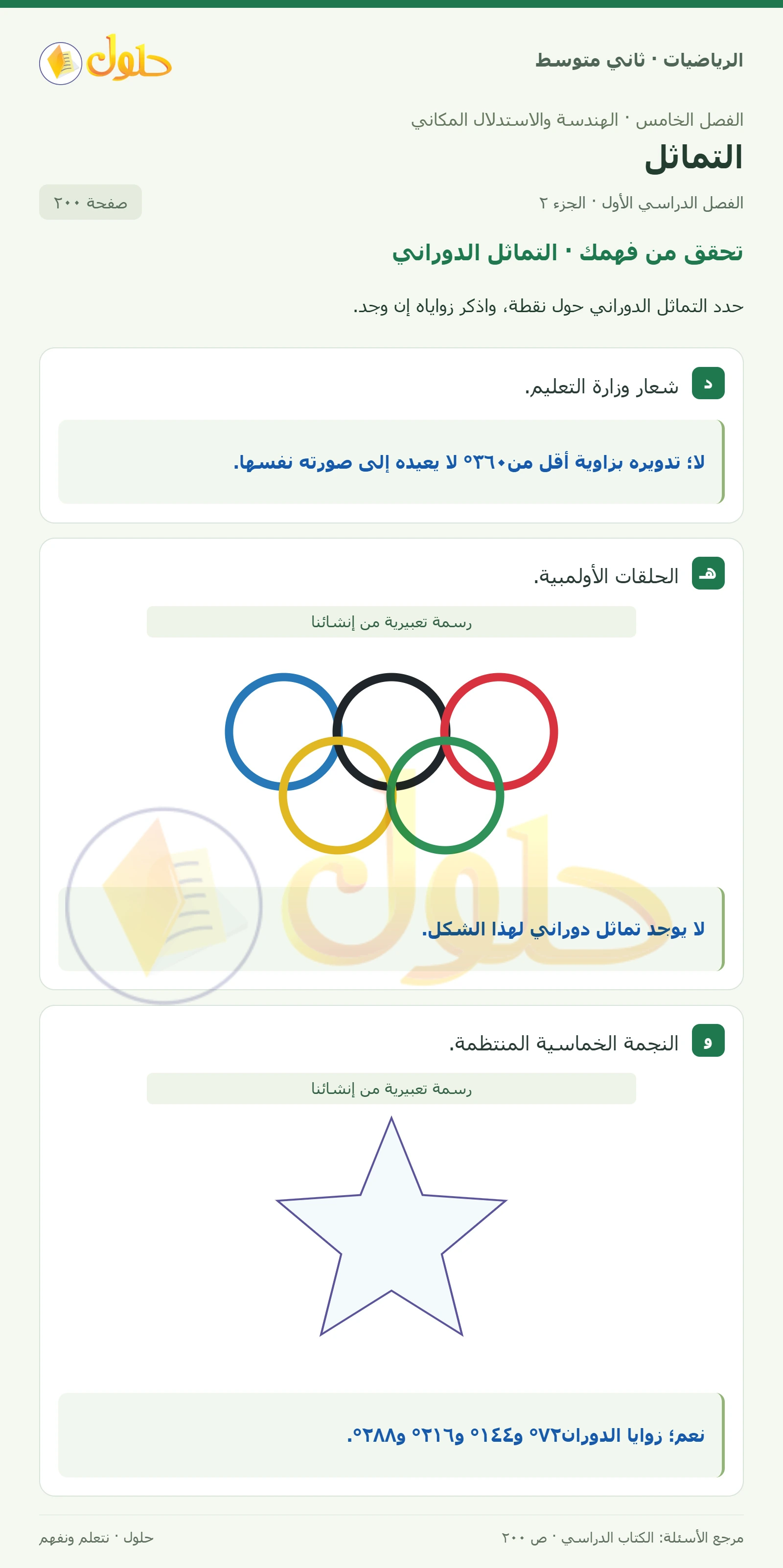 حل رياضيات ثاني متوسط الفصل الأول صفحة ٢٠٠ الجزء ٢