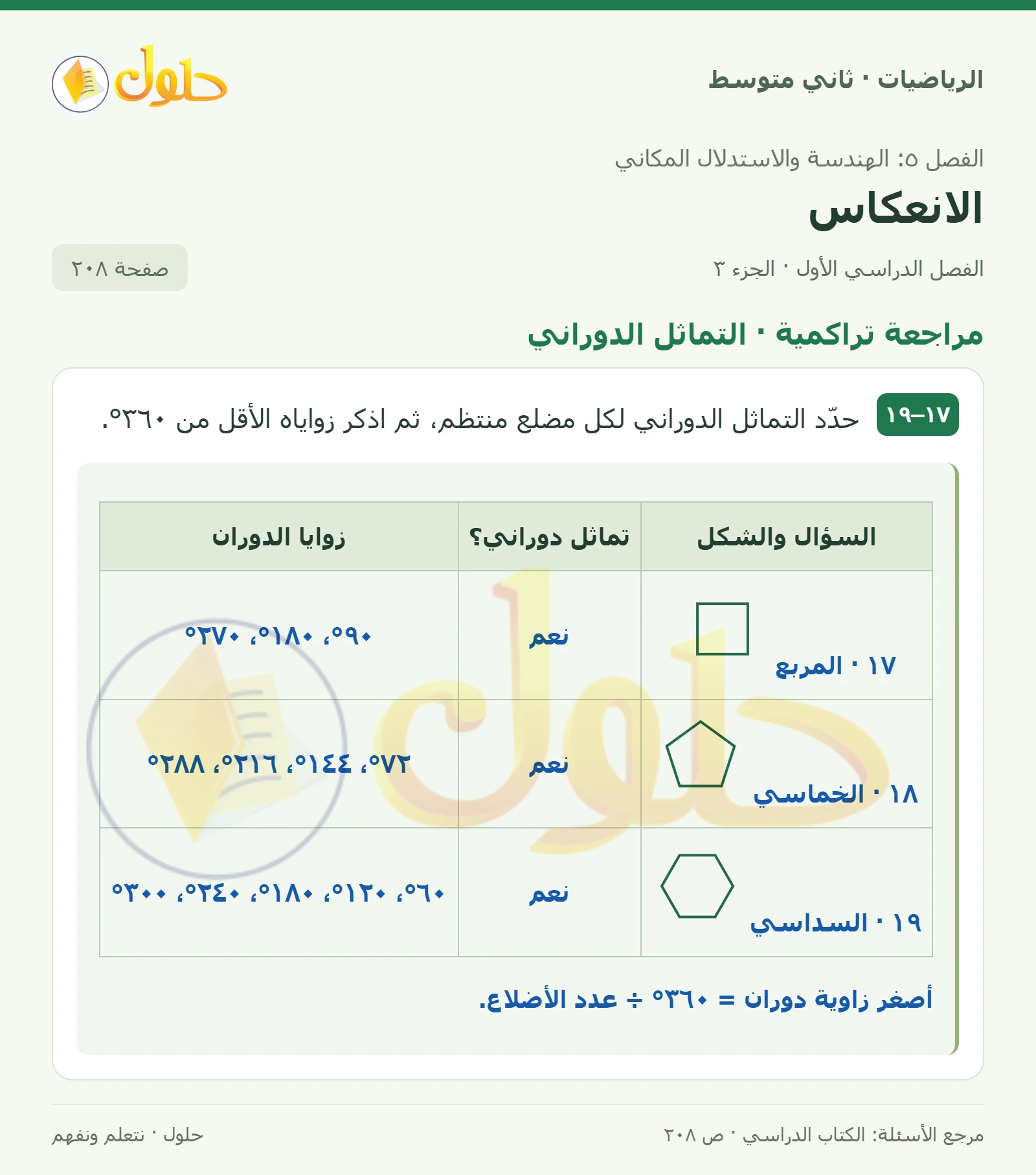 حل رياضيات ثاني متوسط الفصل الأول صفحة ٢٠٨ الجزء ٣