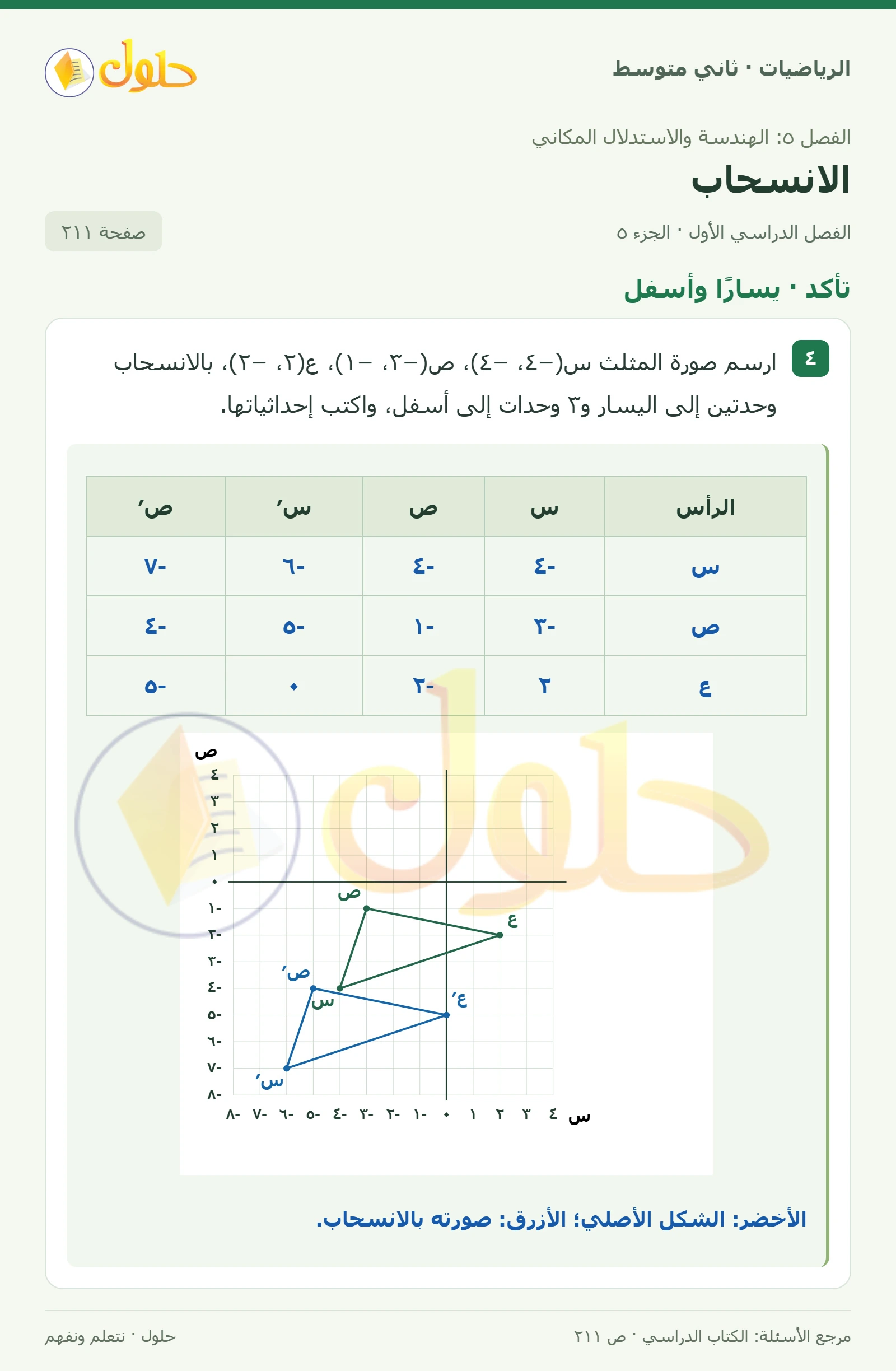 حل رياضيات ثاني متوسط الفصل الأول صفحة ٢١١ الجزء ٥
