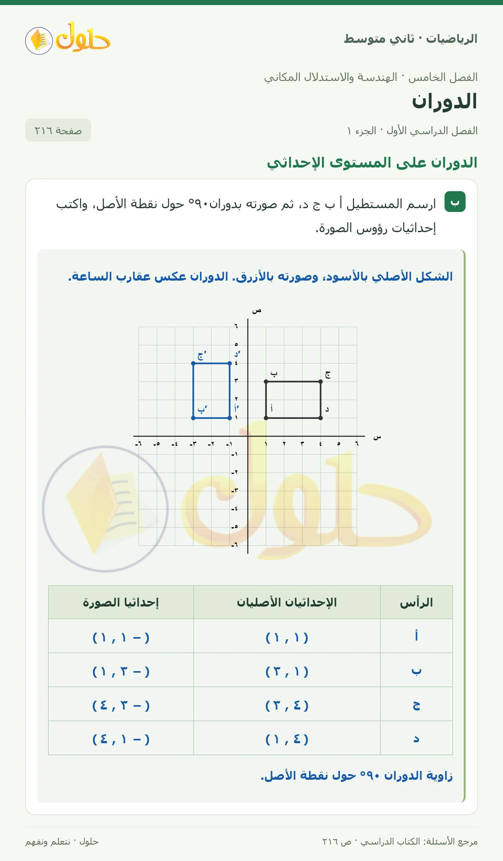 حل رياضيات ثاني متوسط الفصل الأول صفحة ٢١٦ الجزء ١