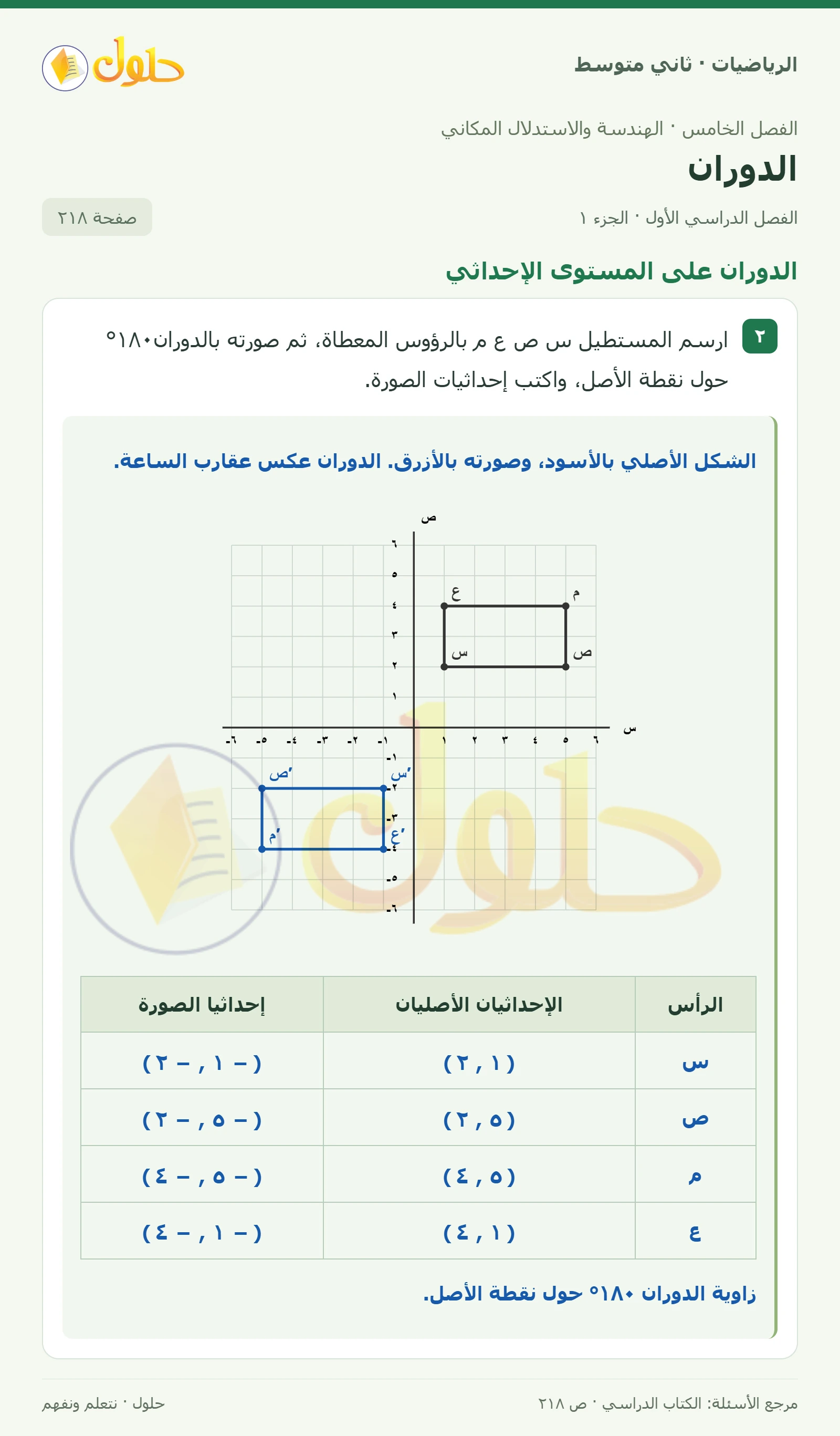 حل رياضيات ثاني متوسط الفصل الأول صفحة ٢١٨ الجزء ١
