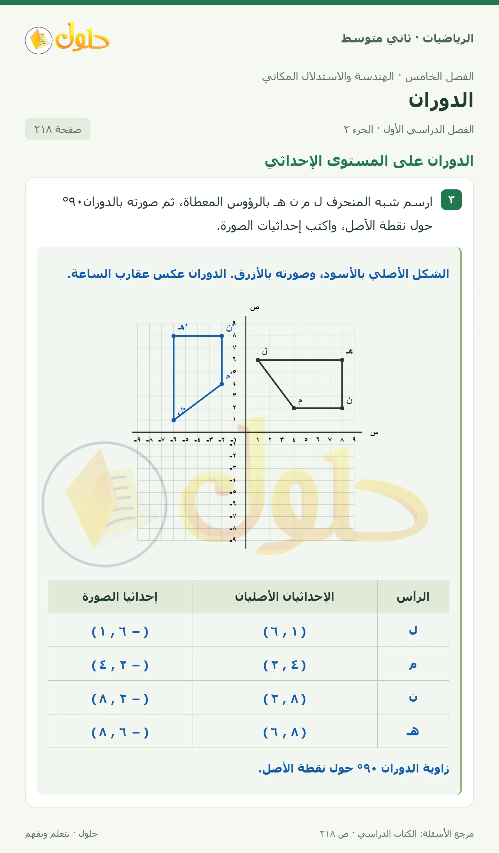 حل رياضيات ثاني متوسط الفصل الأول صفحة ٢١٨ الجزء ٢