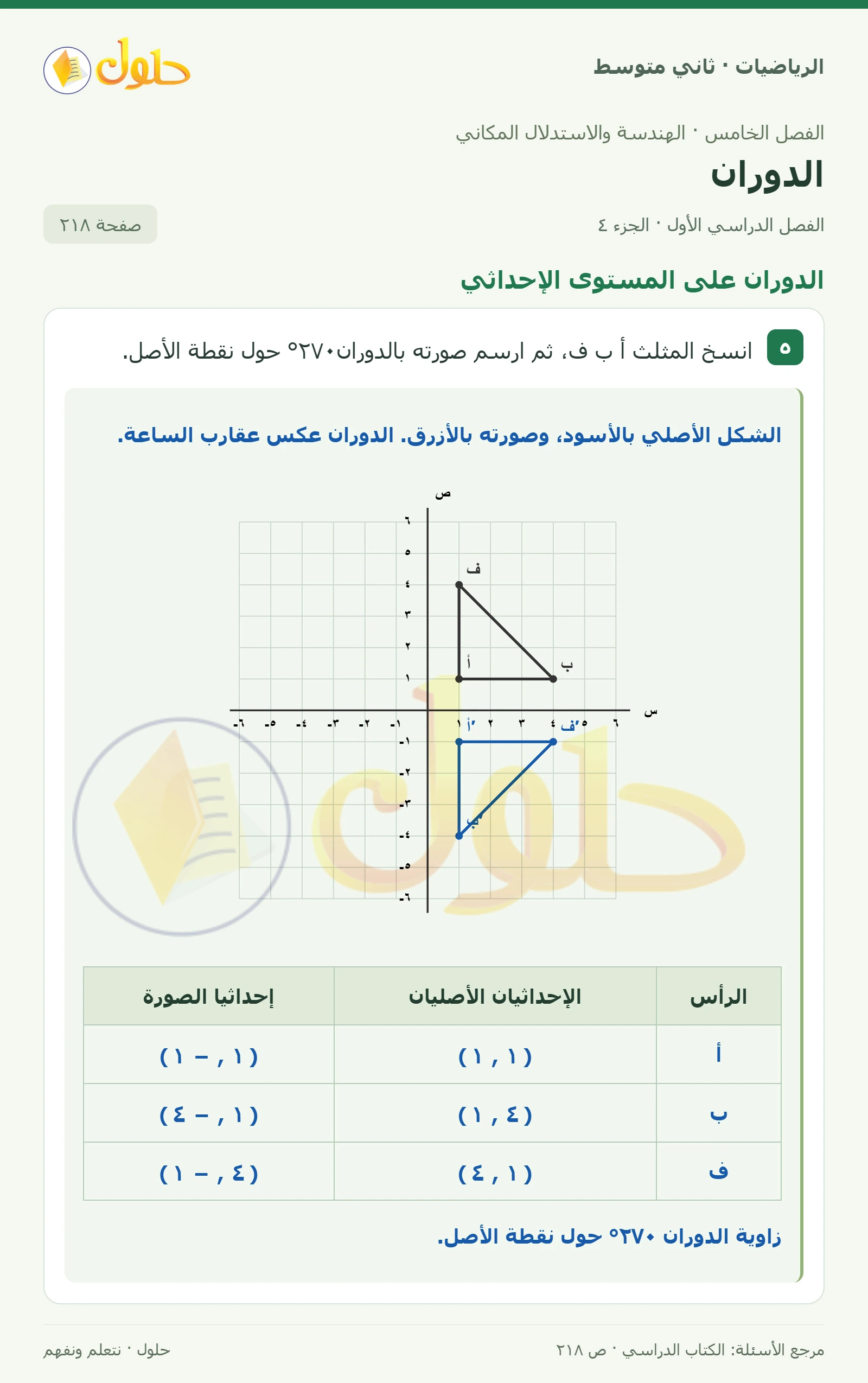 حل رياضيات ثاني متوسط الفصل الأول صفحة ٢١٨ الجزء ٤