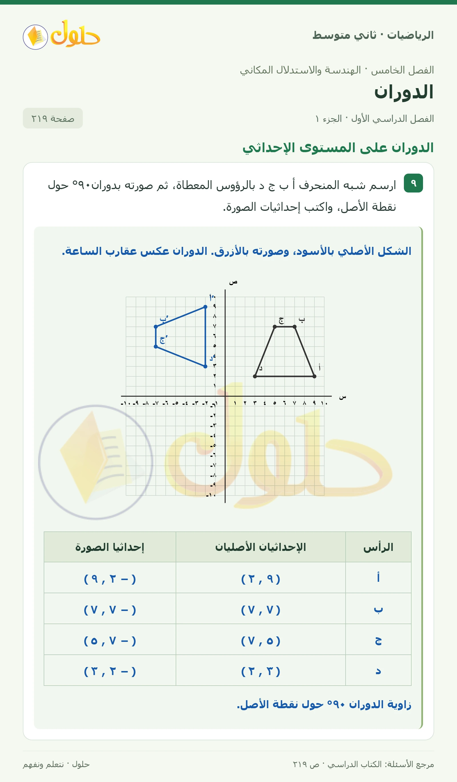 حل رياضيات ثاني متوسط الفصل الأول صفحة ٢١٩ الجزء ١
