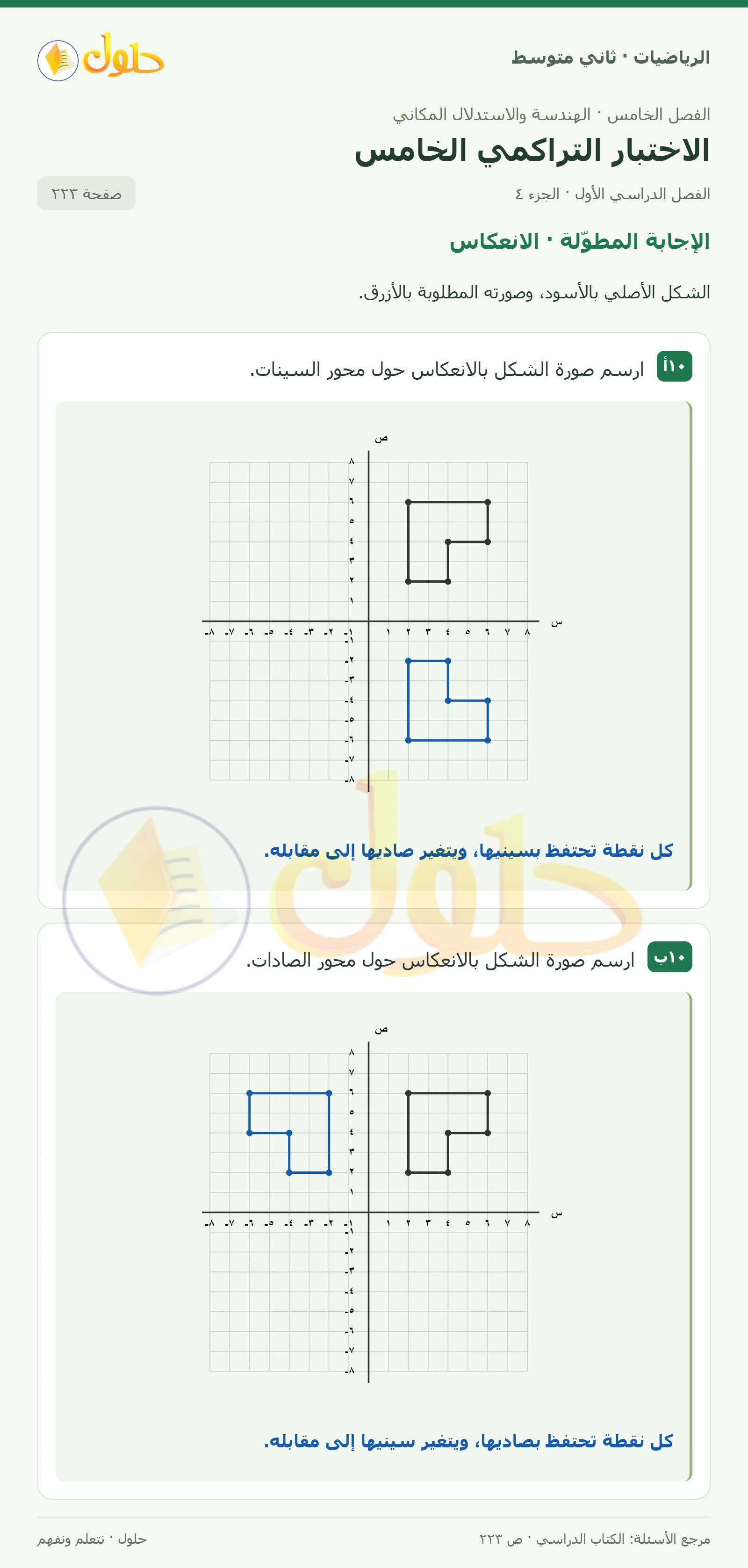 حل رياضيات ثاني متوسط الفصل الأول صفحة ٢٢٣ الجزء ٤