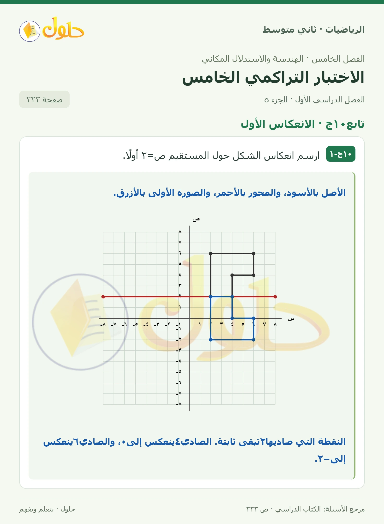 حل رياضيات ثاني متوسط الفصل الأول صفحة ٢٢٣ الجزء ٥