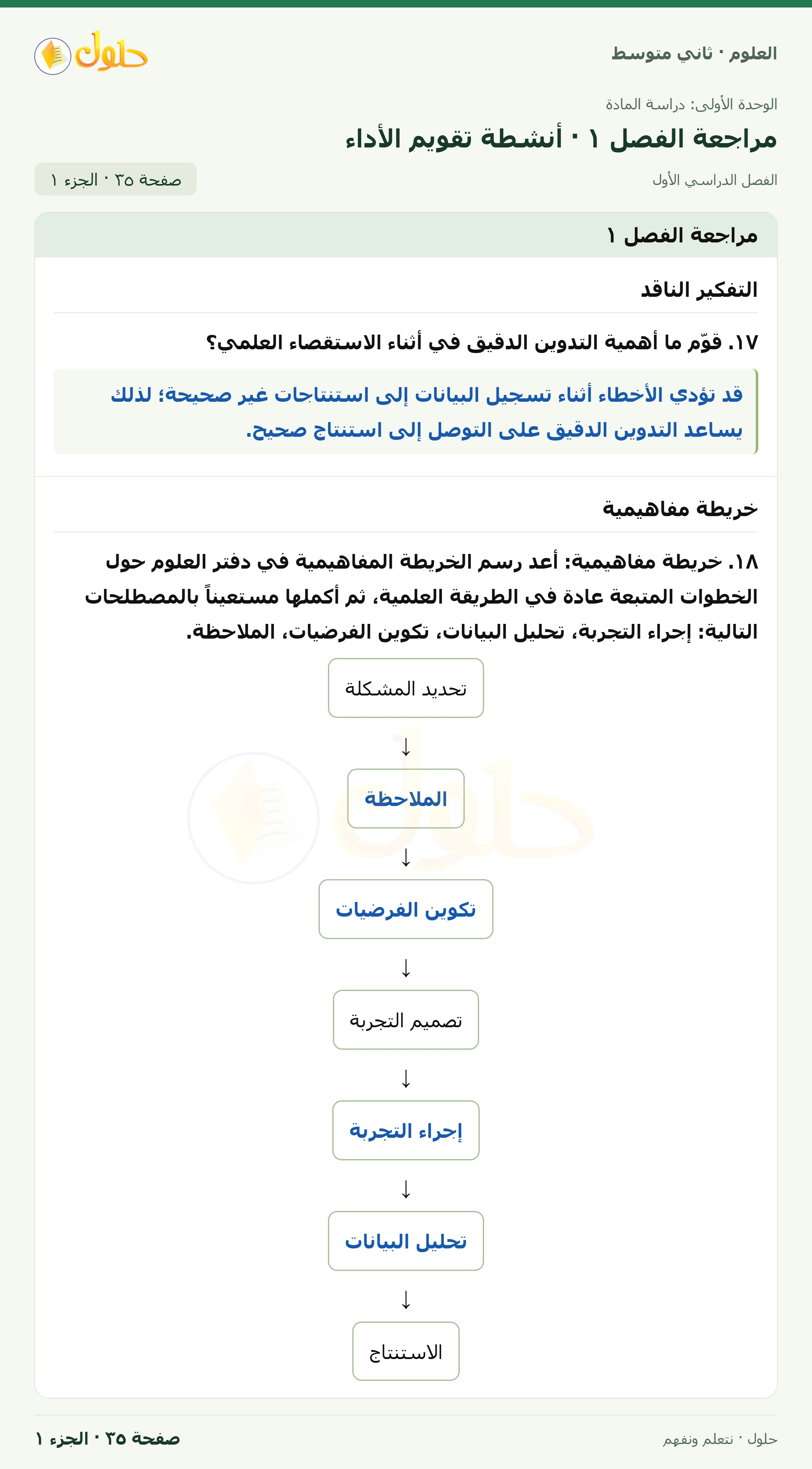 حل علوم الصف الثاني المتوسط صفحة 35 الجزء 1