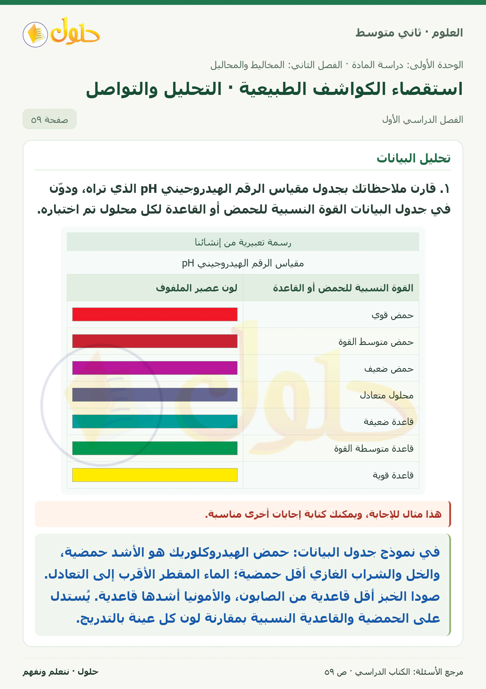 حل علوم الصف الثاني المتوسط صفحة 59 الجزء 1