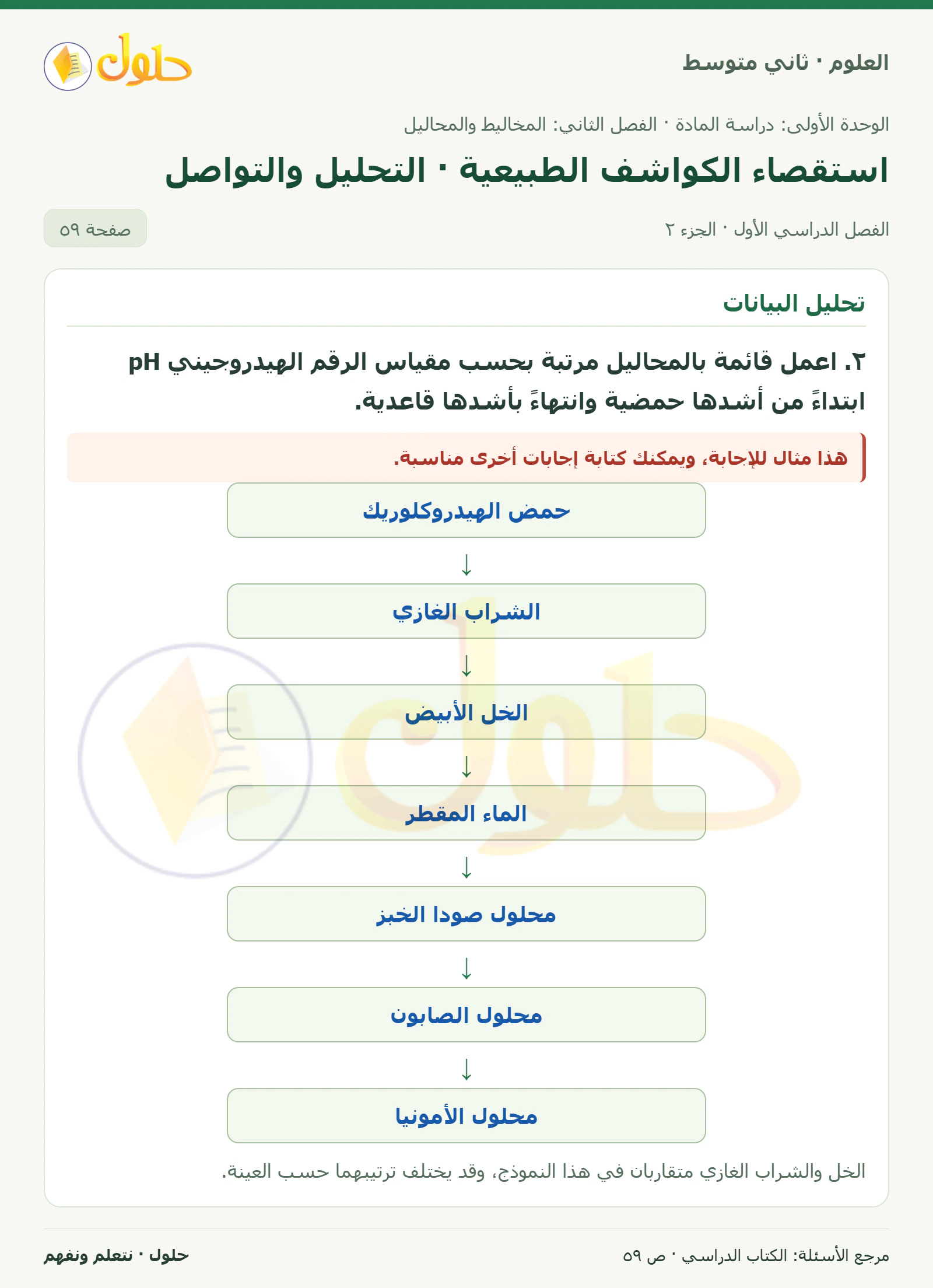 حل علوم الصف الثاني المتوسط صفحة 59 الجزء 2