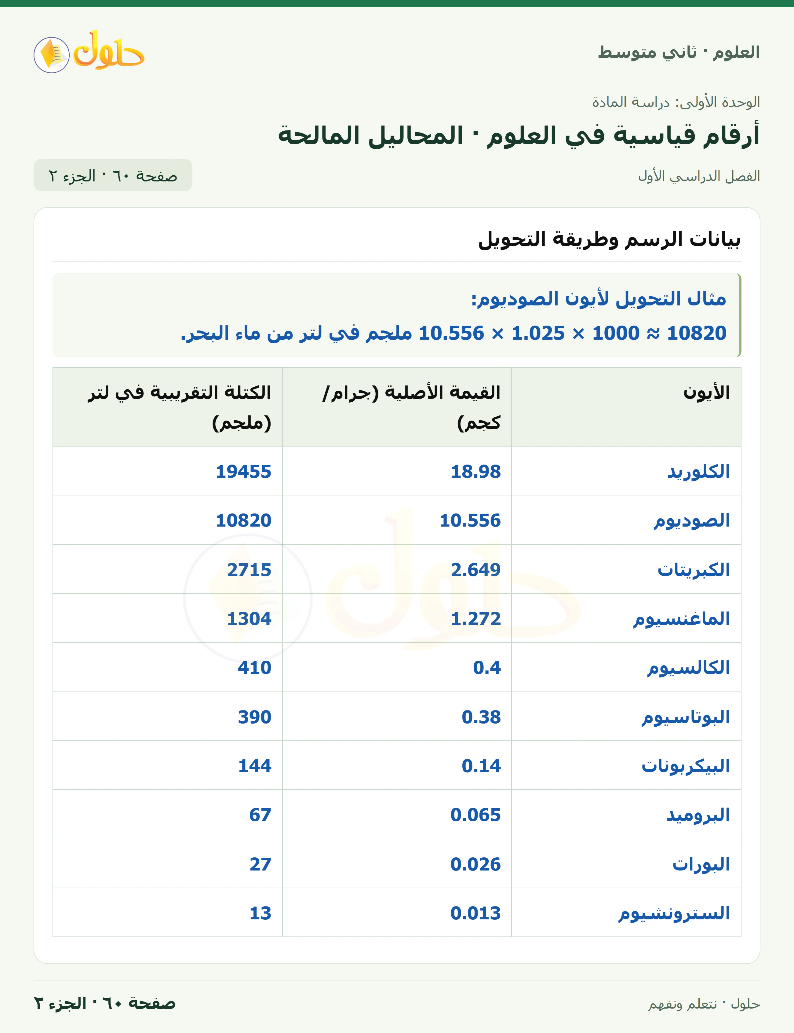 حل علوم الصف الثاني المتوسط صفحة 60 الجزء 2