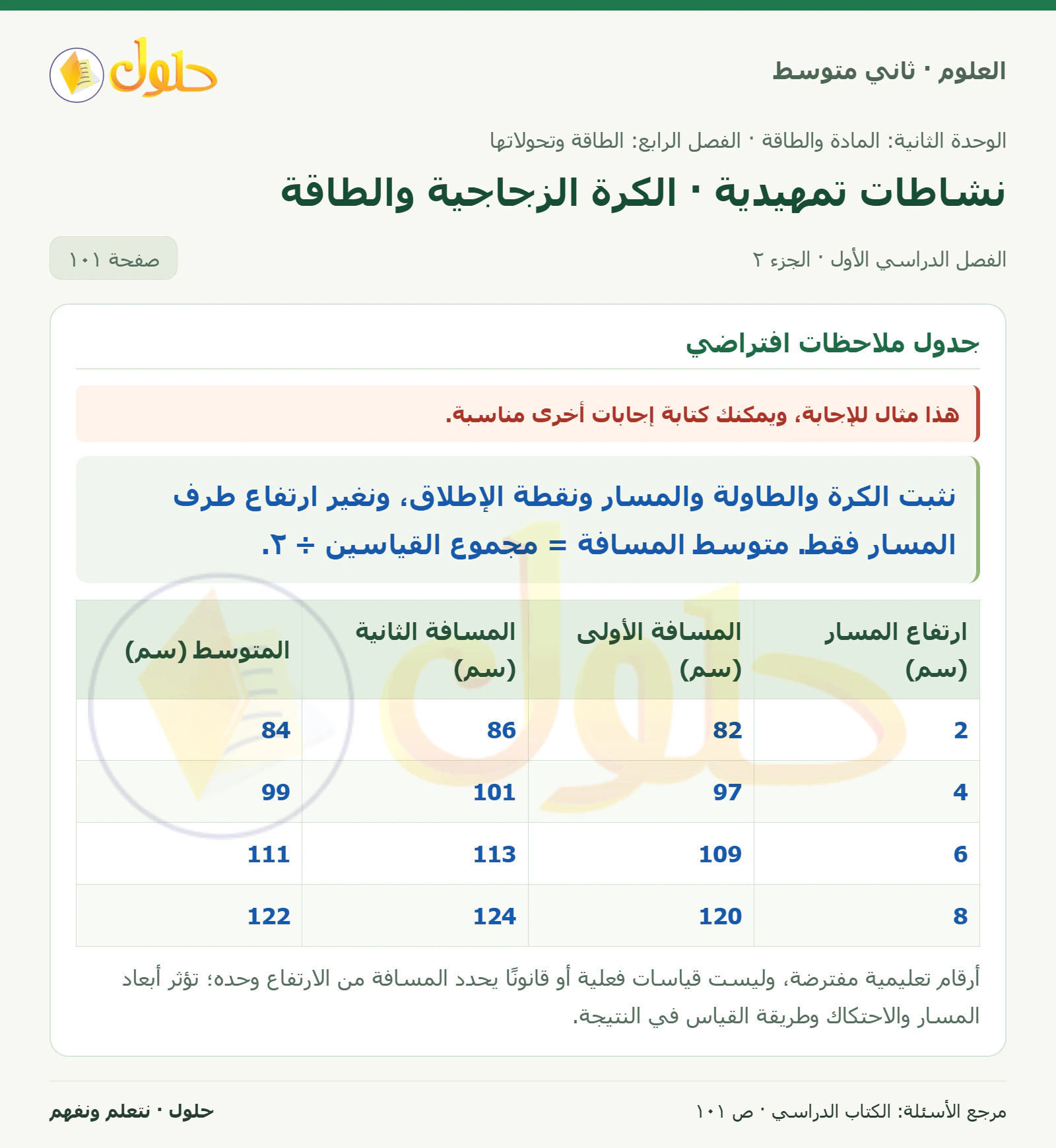 حل علوم الصف الثاني المتوسط صفحة 101 الجزء 2