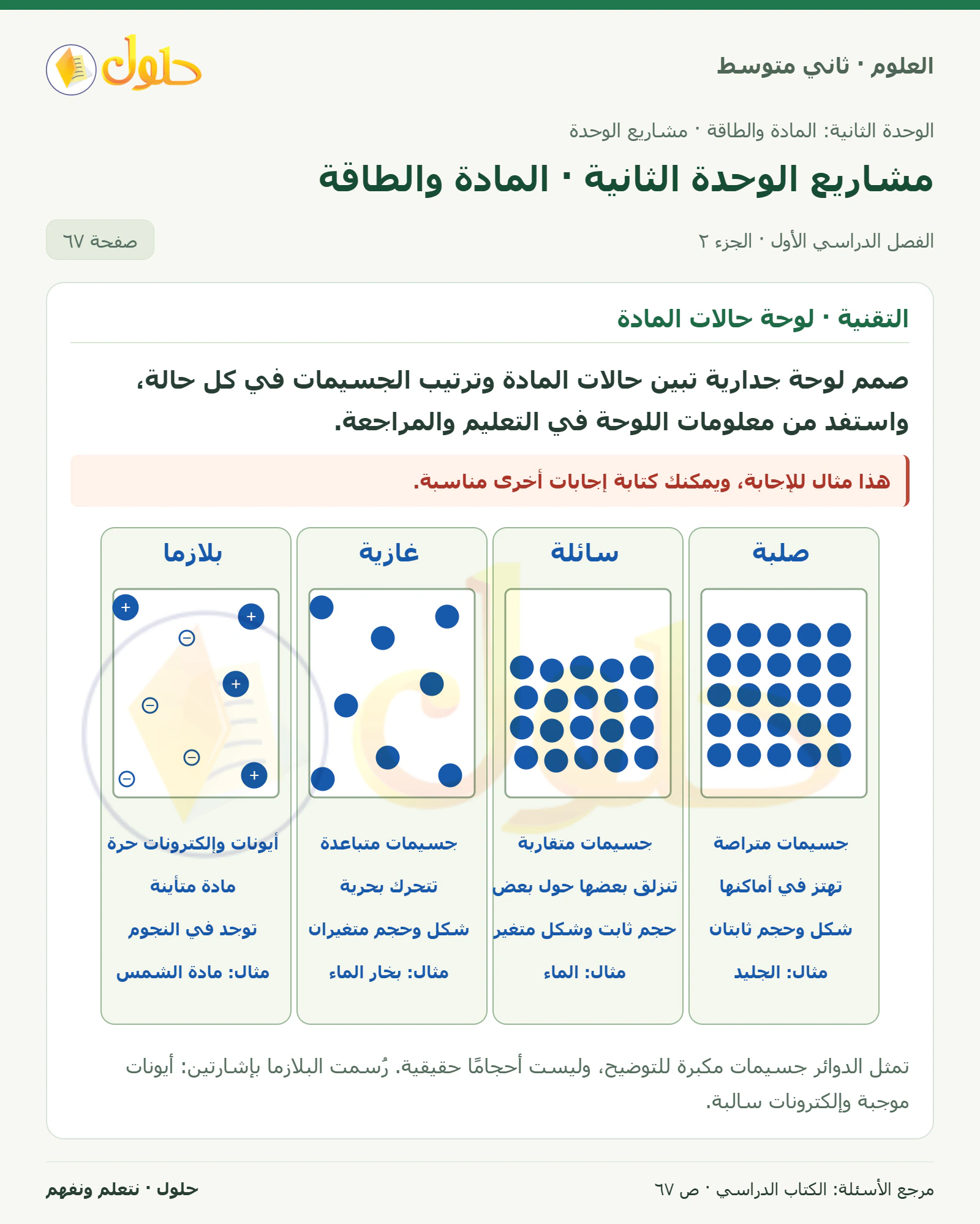 حل علوم الصف الثاني المتوسط صفحة 67 الجزء 2