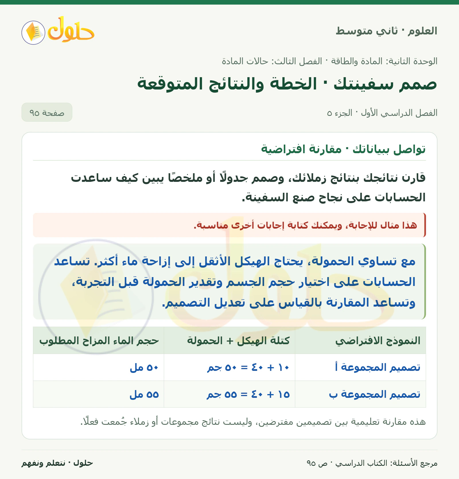 حل علوم الصف الثاني المتوسط صفحة 95 الجزء 5