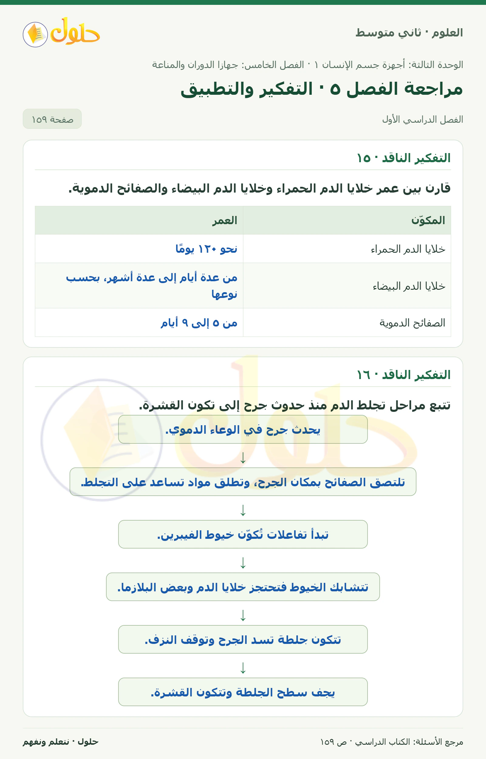 حل علوم الصف الثاني المتوسط صفحة 159 الجزء 1