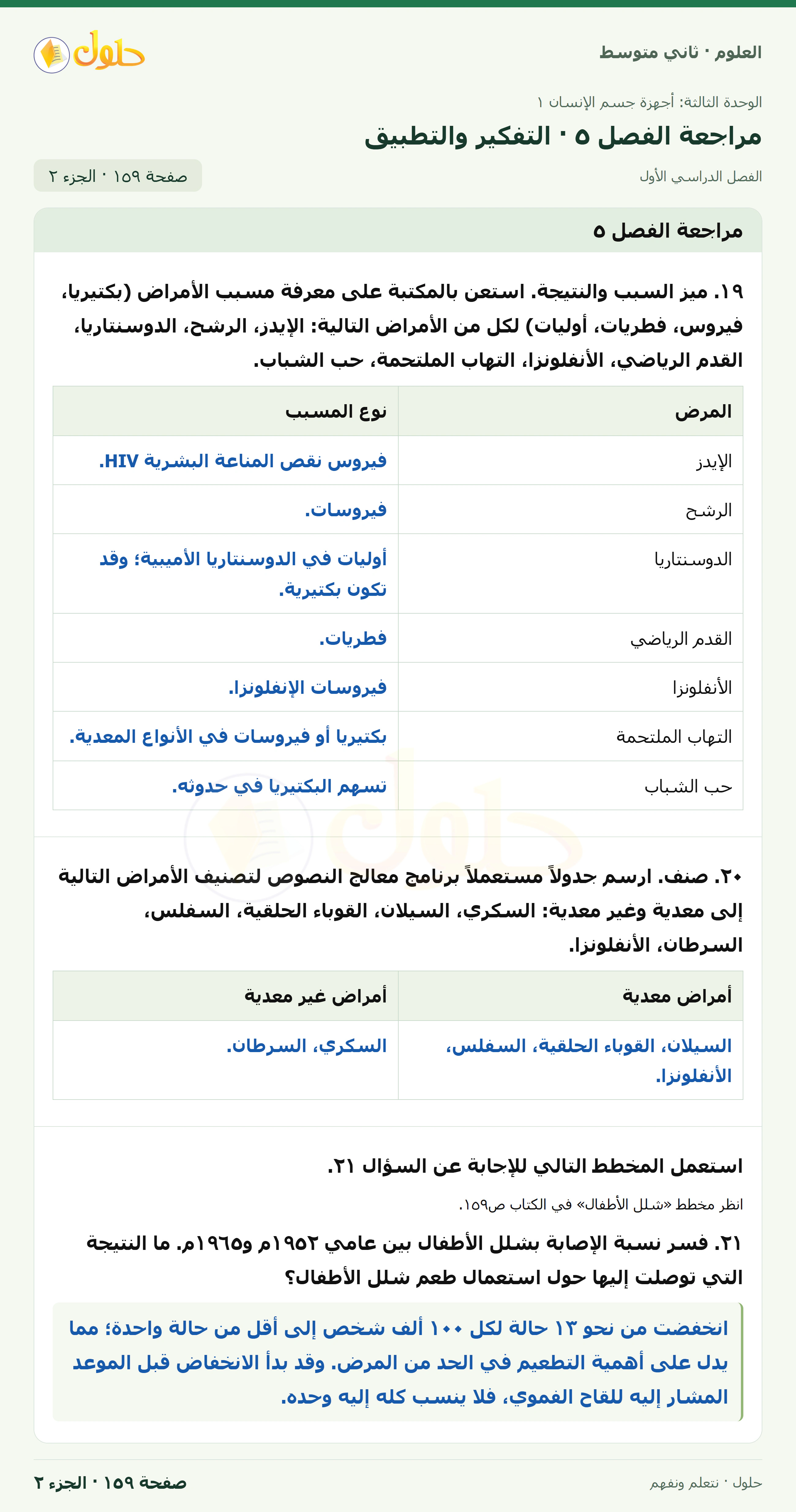 حل علوم الصف الثاني المتوسط صفحة 159 الجزء 2