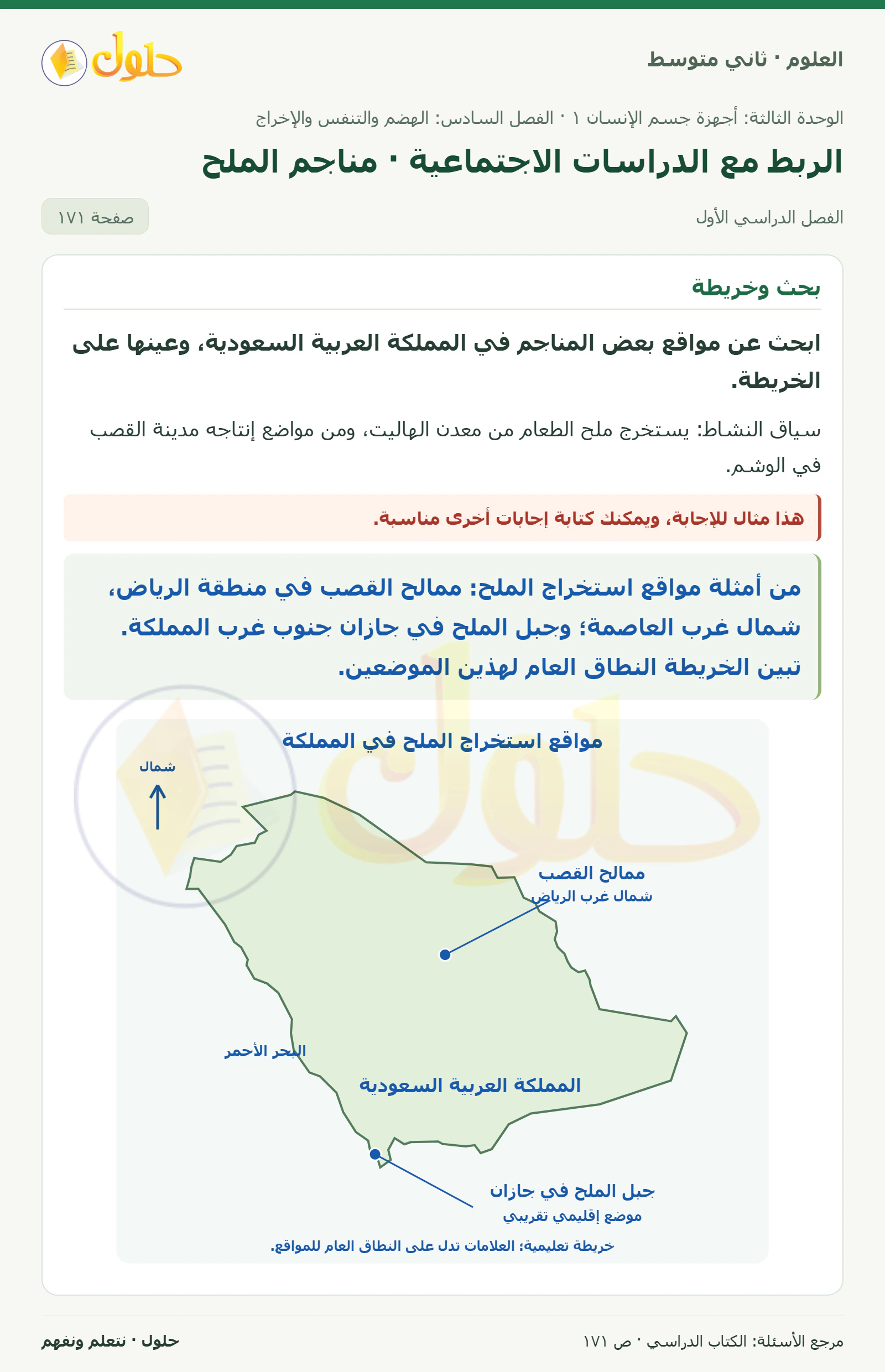 حل علوم الصف الثاني المتوسط صفحة 171 الجزء 1