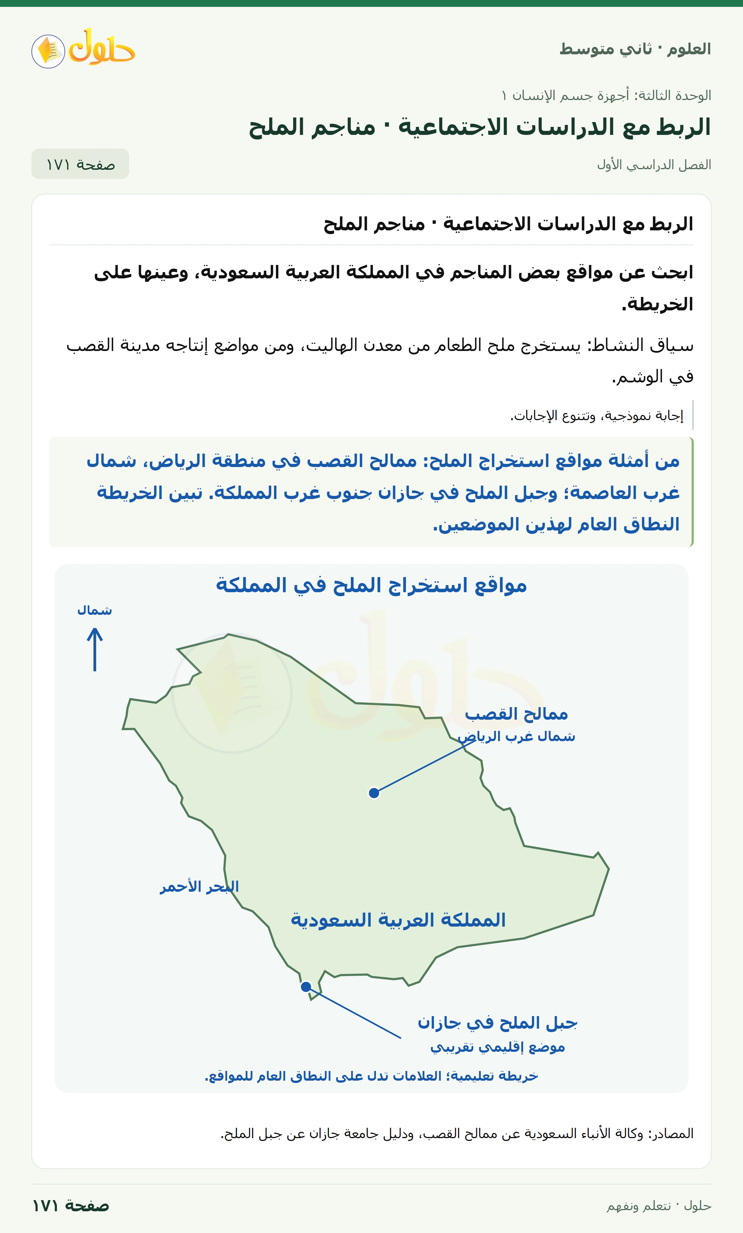 حل علوم الصف الثاني المتوسط صفحة 171 الجزء 1