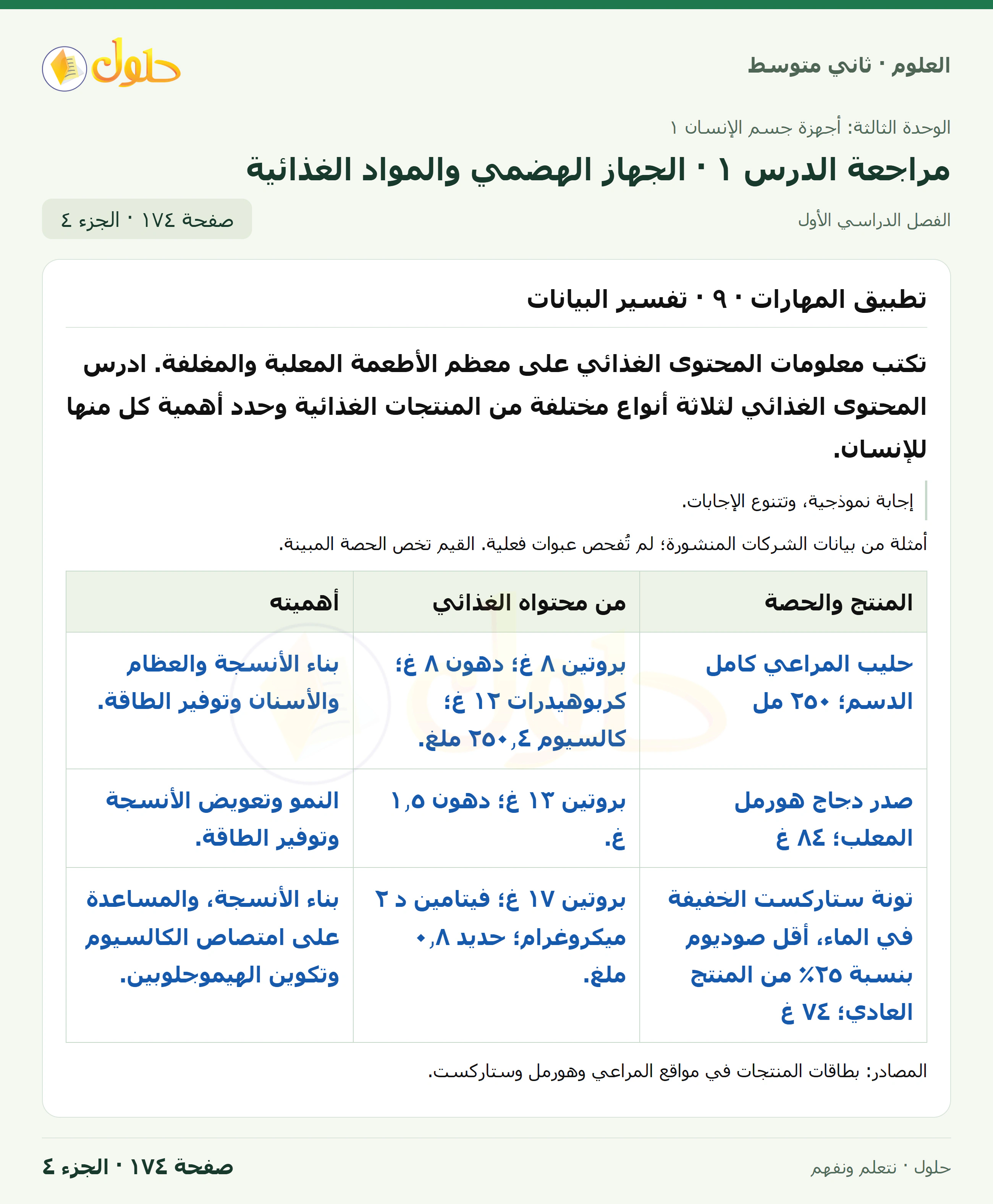 حل علوم الصف الثاني المتوسط صفحة 174 الجزء 4