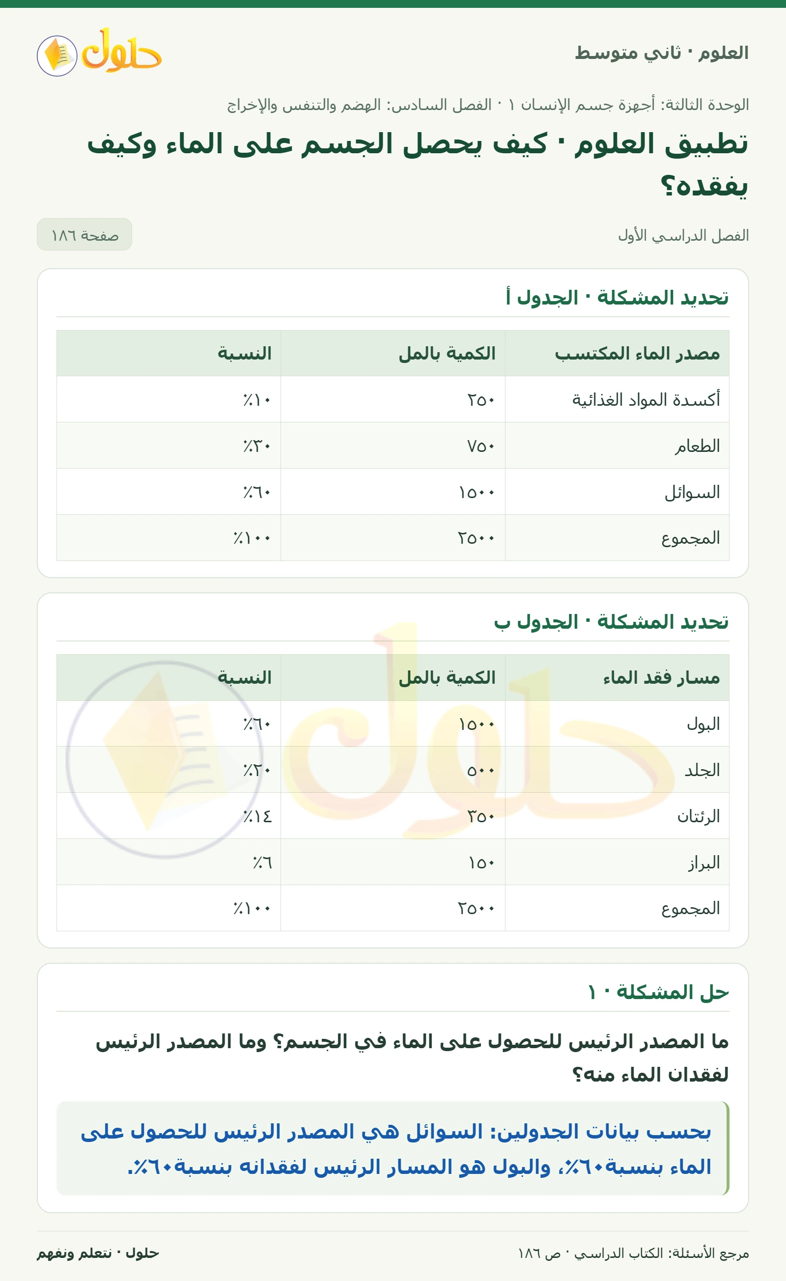 حل علوم الصف الثاني المتوسط صفحة 186 الجزء 1